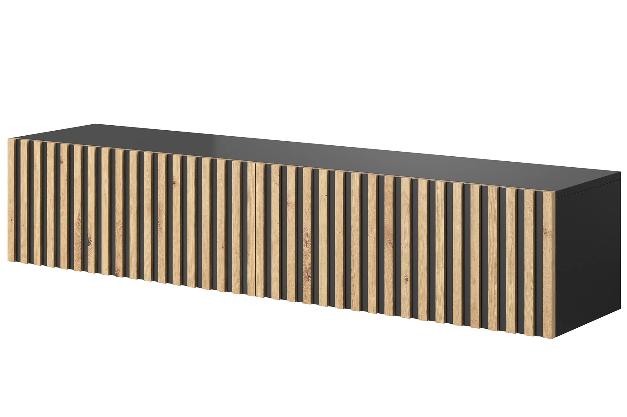 Szafka RTV Telire 138,6 cm czarna z lamelowym frontem dąb artisan - Image 4
