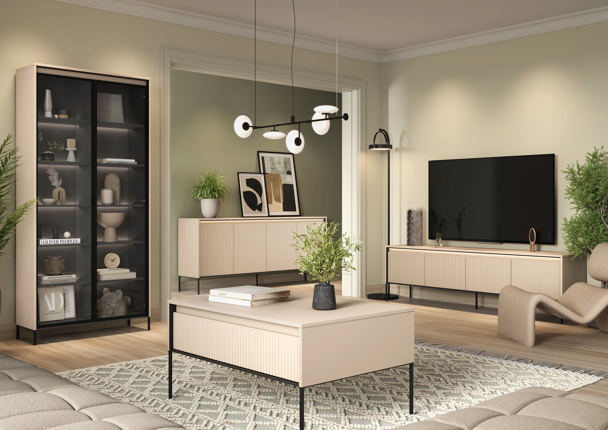 Szafka RTV Trend 167 cm z LED Beżowa - Image 2