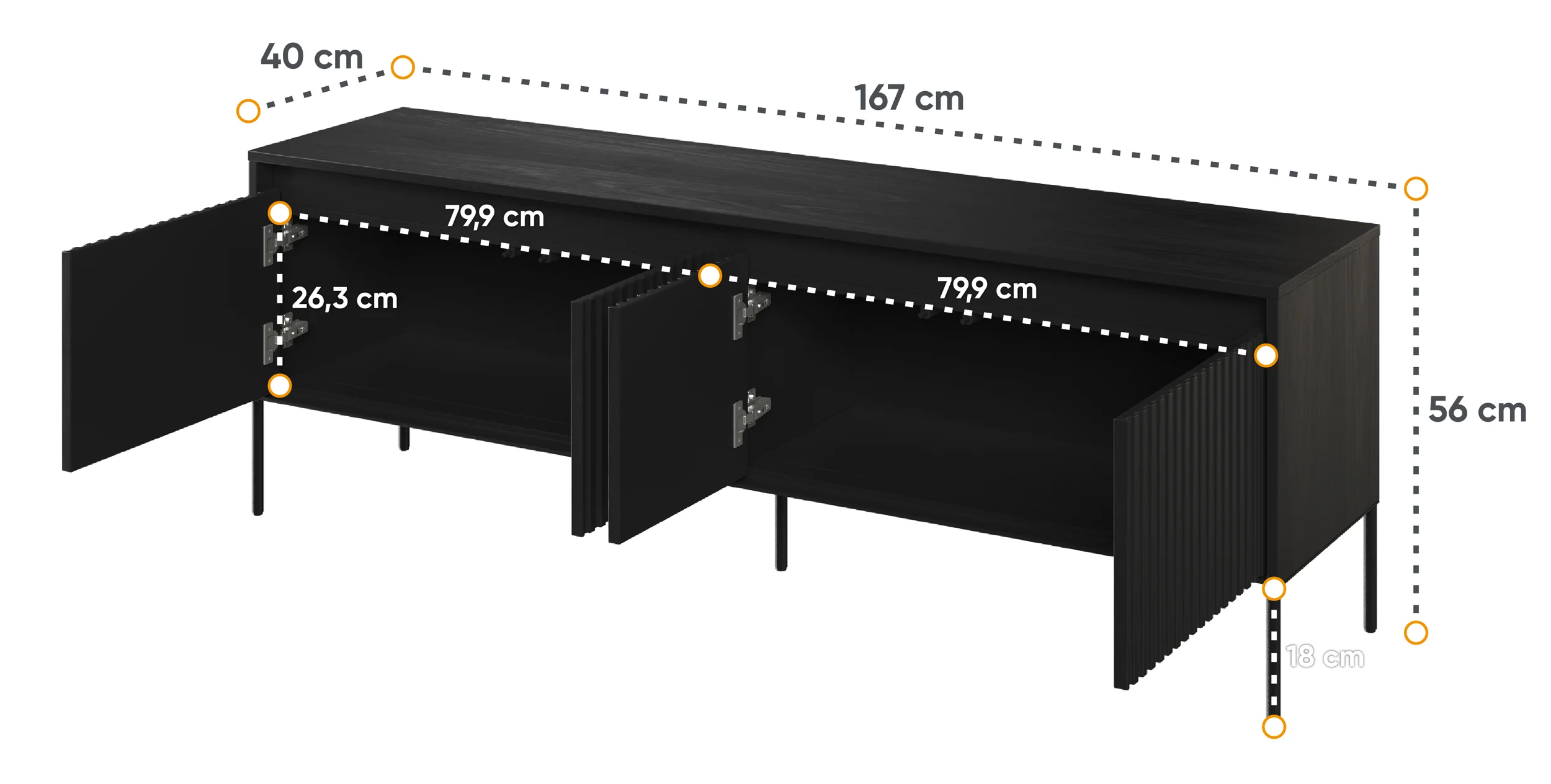Szafka RTV Trend 167 cm z LED Czarna - Image 6