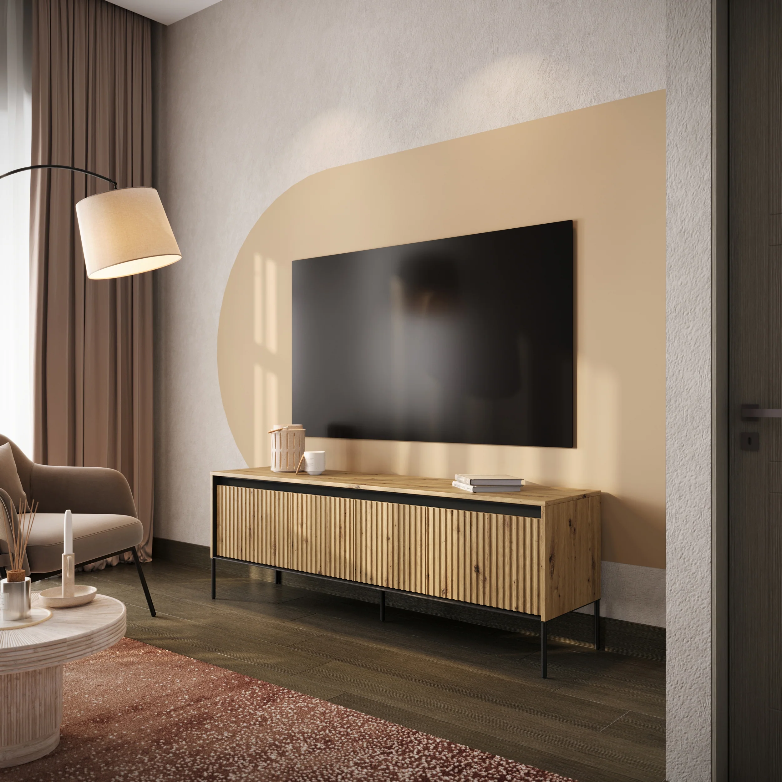 Szafka RTV Trend 167 cm z LED Dąb artisan - Image 2