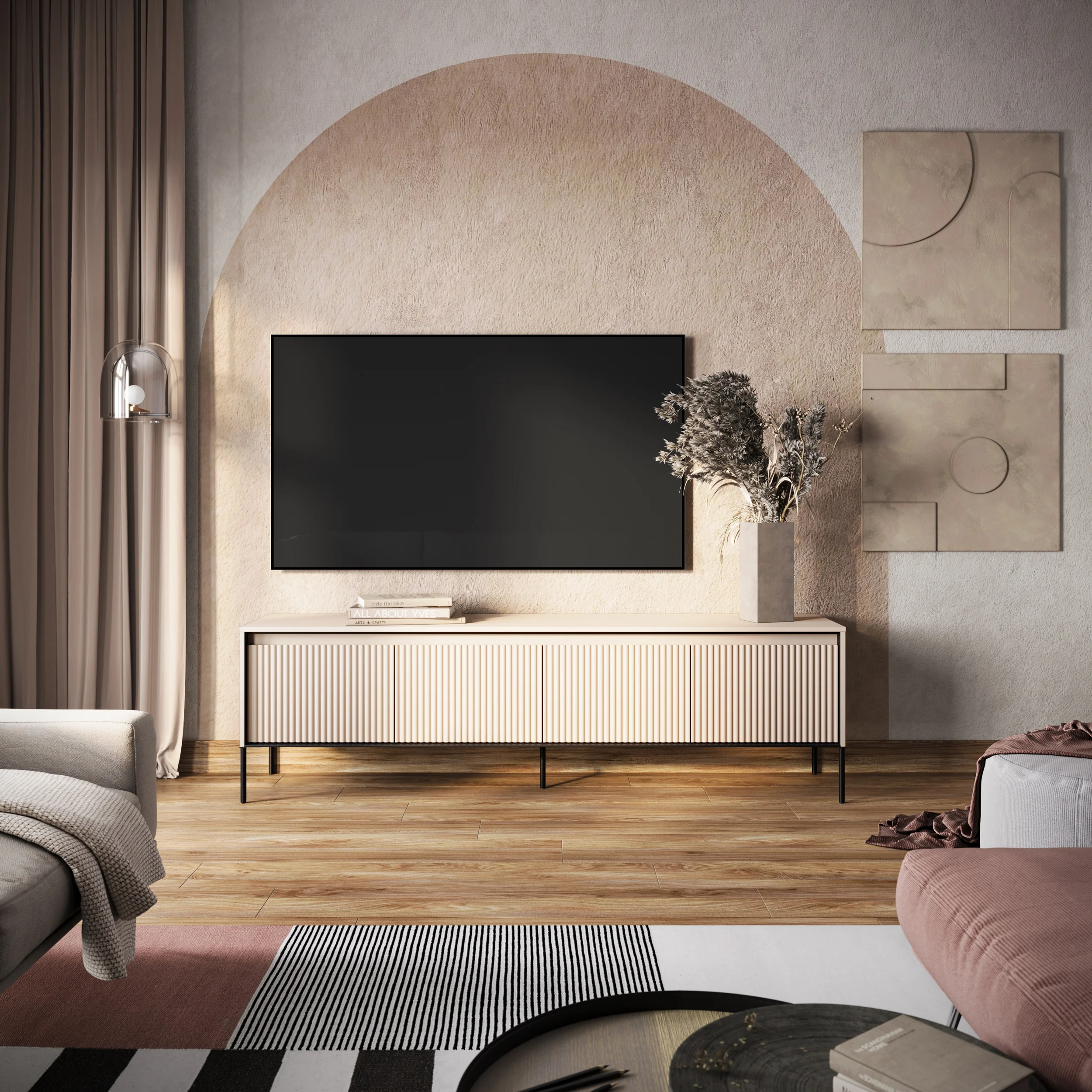 Szafka RTV Trend 193 cm z LED Beżowa - Image 2