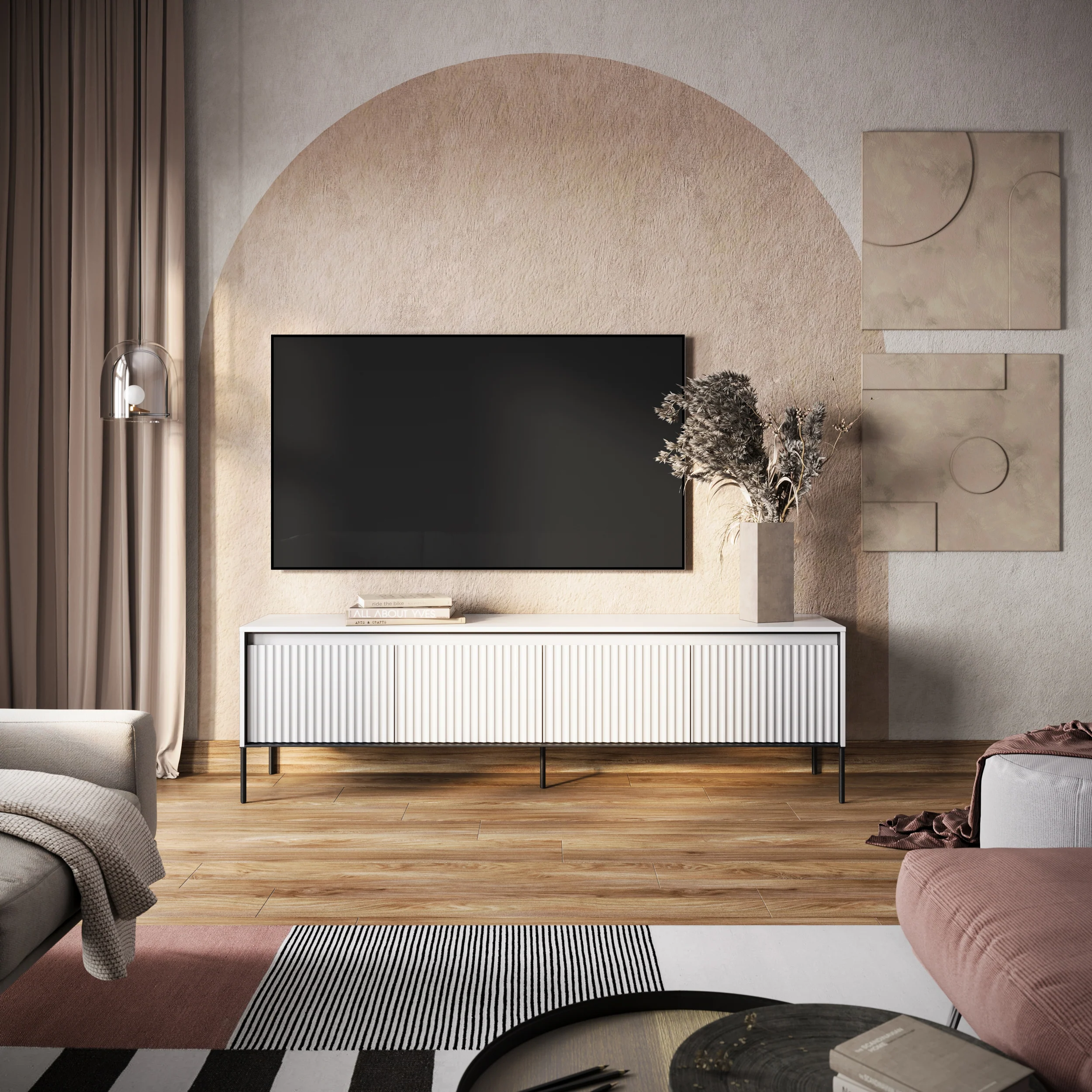 Szafka RTV Trend 193 cm z LED Biała - Image 2