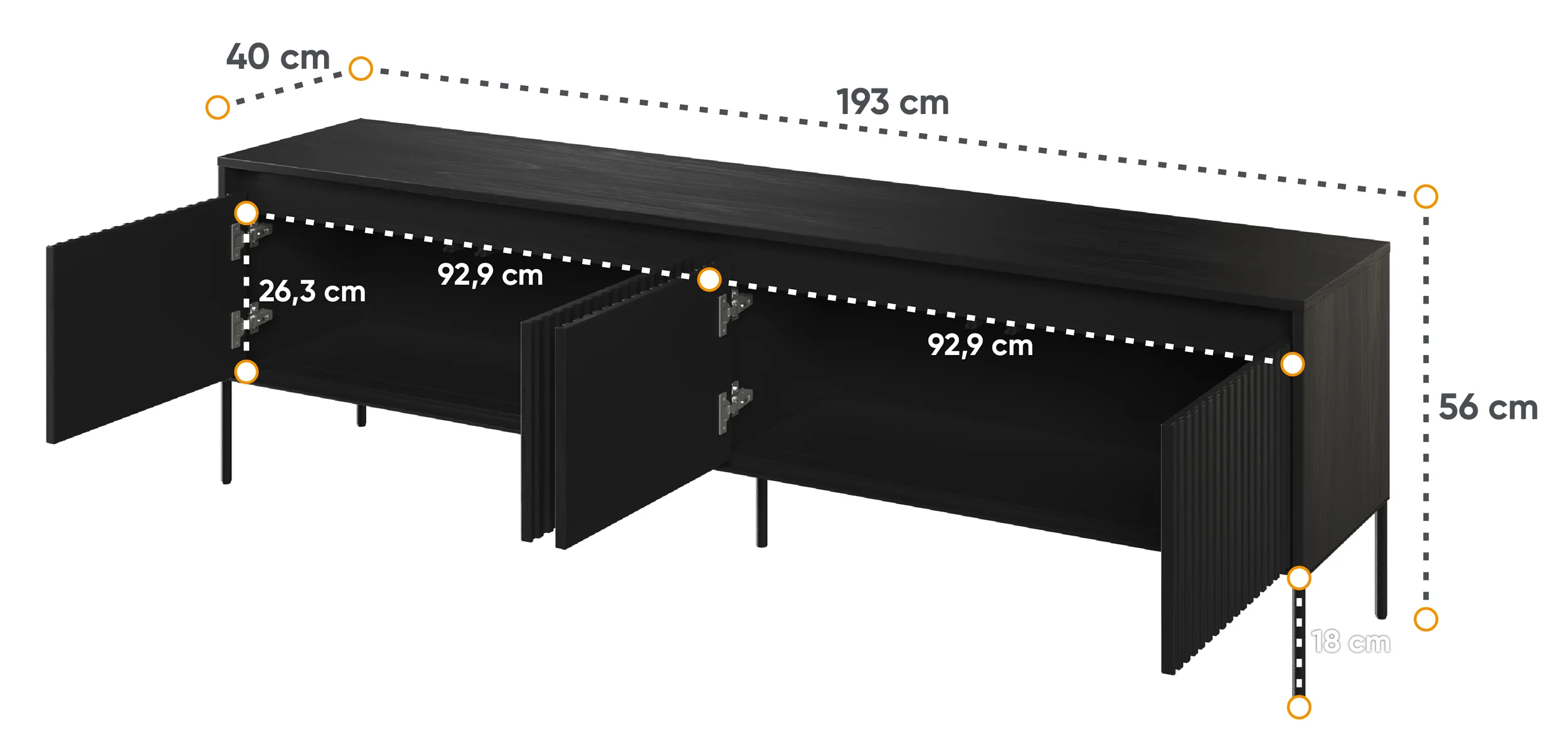 Szafka RTV Trend 193 cm z LED Czarna - Image 5