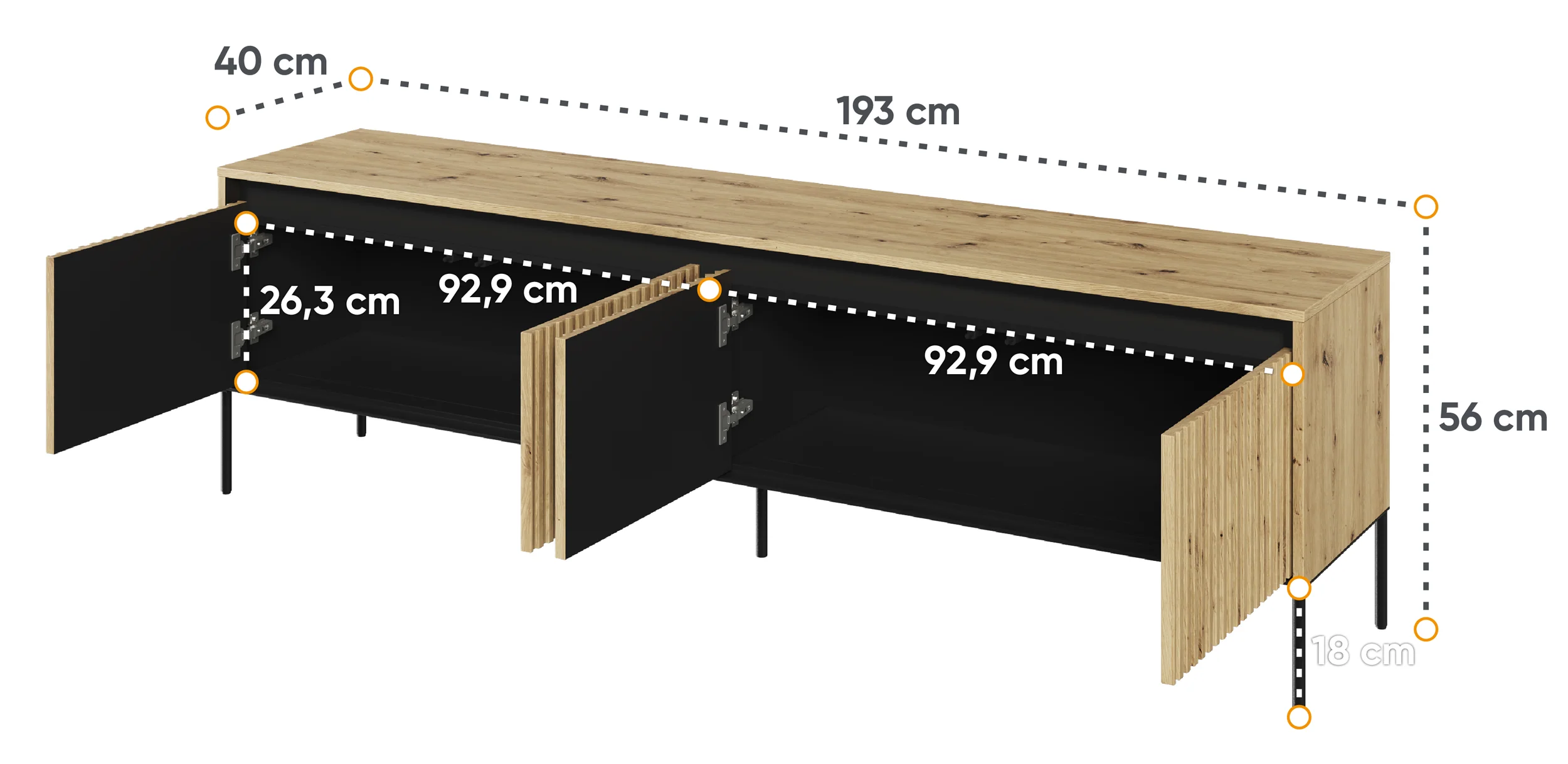 Szafka RTV Trend 193 cm z LED Dąb artisan - Image 5