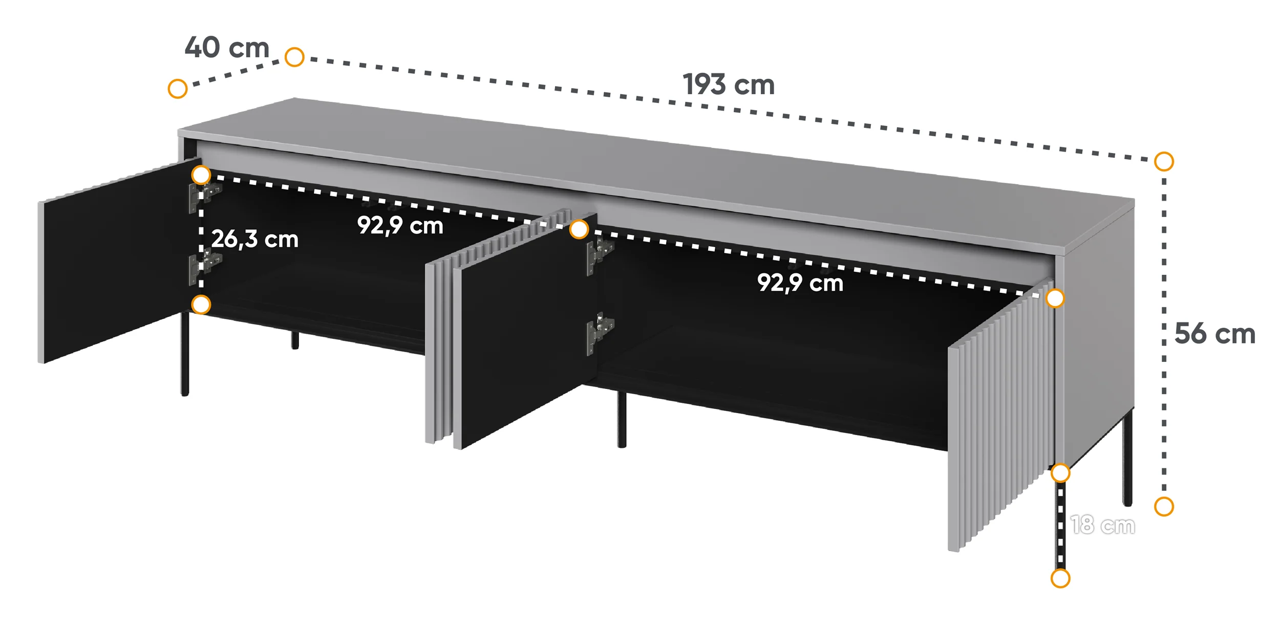 Szafka RTV Trend 193 cm z LED Szara - Image 3