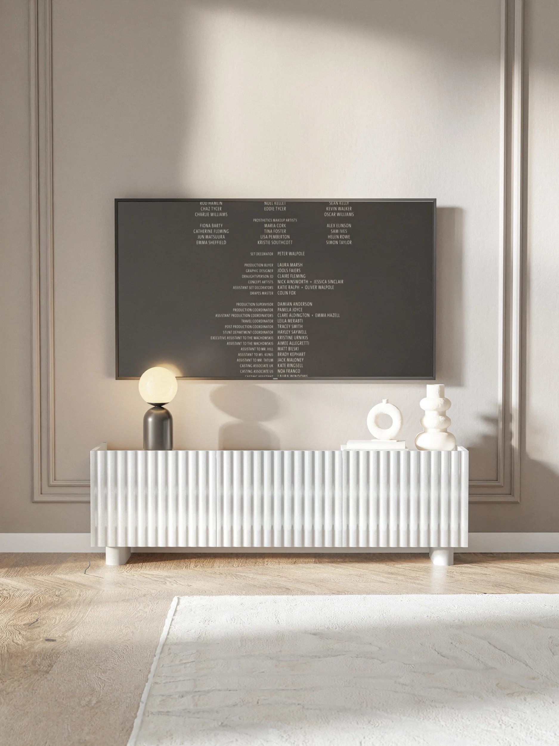 Szafka RTV trzydrzwiowa Fiorra 144 cm biały połysk - Image 4