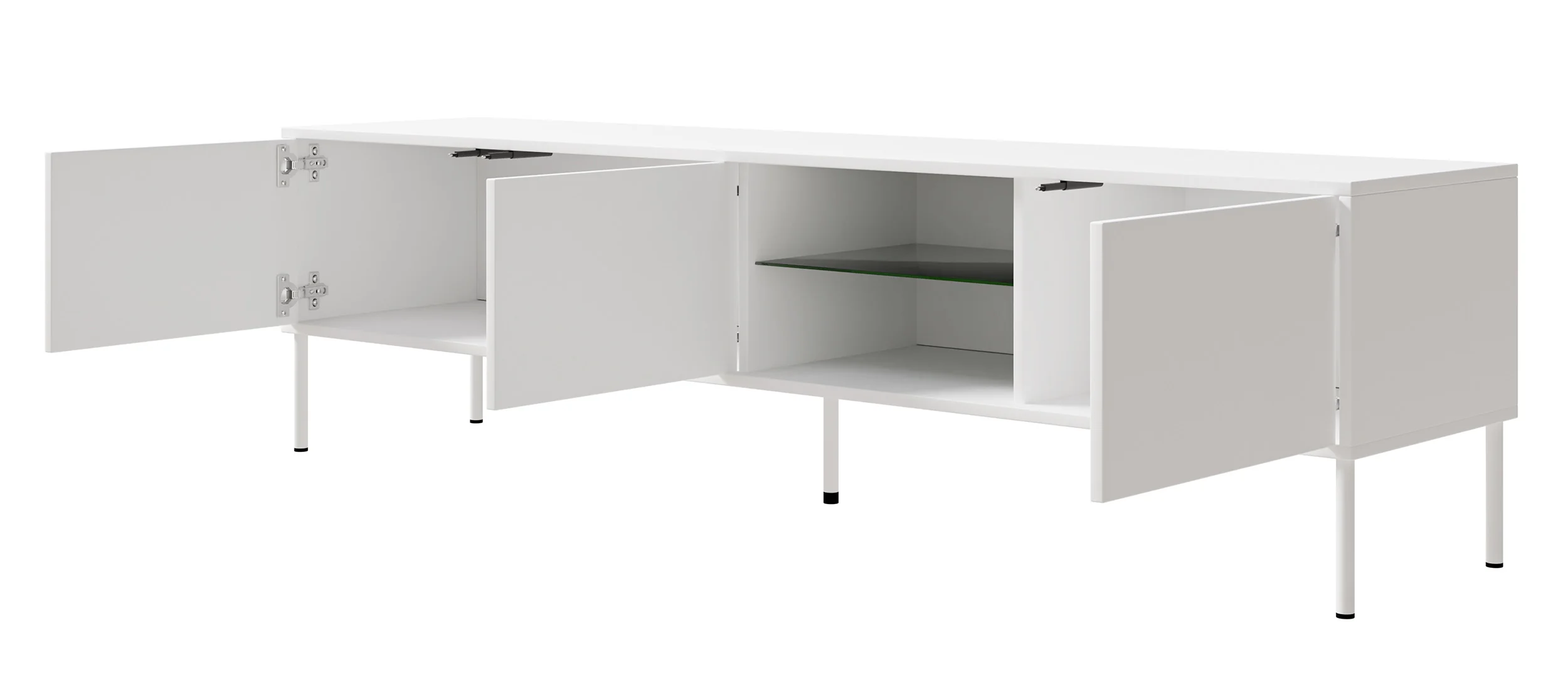 Szafka RTV trzydrzwiowa Modity ze szklaną półką i oświetleniem 175 cm biała - Image 5
