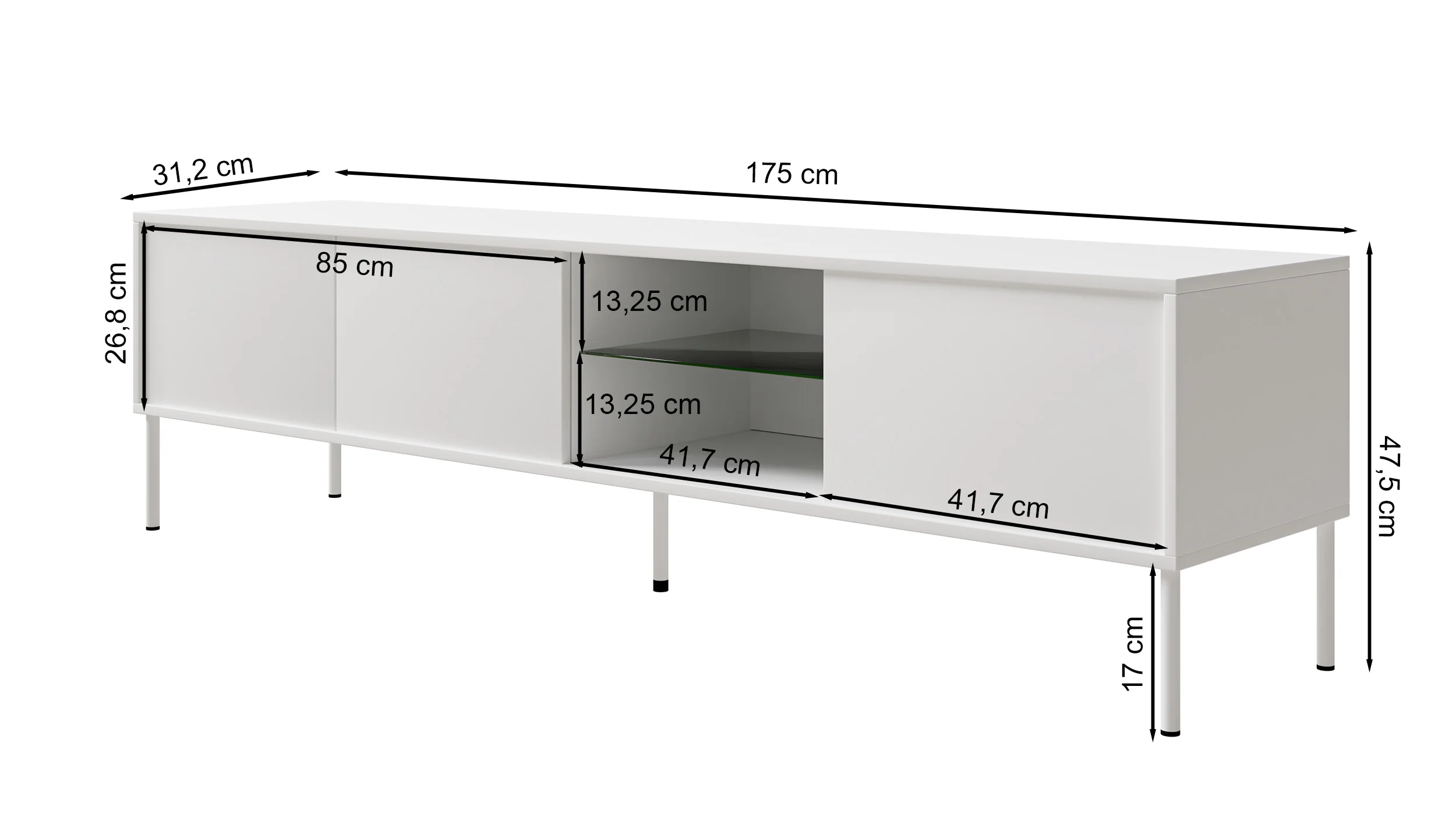 Szafka RTV trzydrzwiowa Modity ze szklaną półką i oświetleniem 175 cm kaszmir - Image 6
