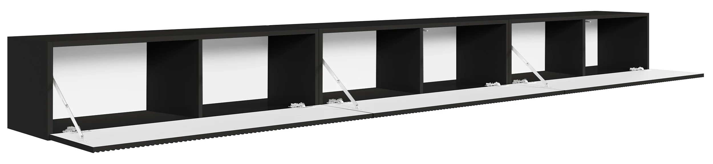 Szafka RTV trzydrzwiowa Veldio wisząca z ryflowanym frontem 300 cm czarna - Image 3