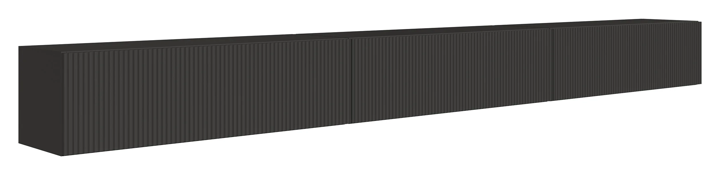 Szafka RTV trzydrzwiowa Veldio wisząca z ryflowanym frontem 300 cm czarna - Image 6