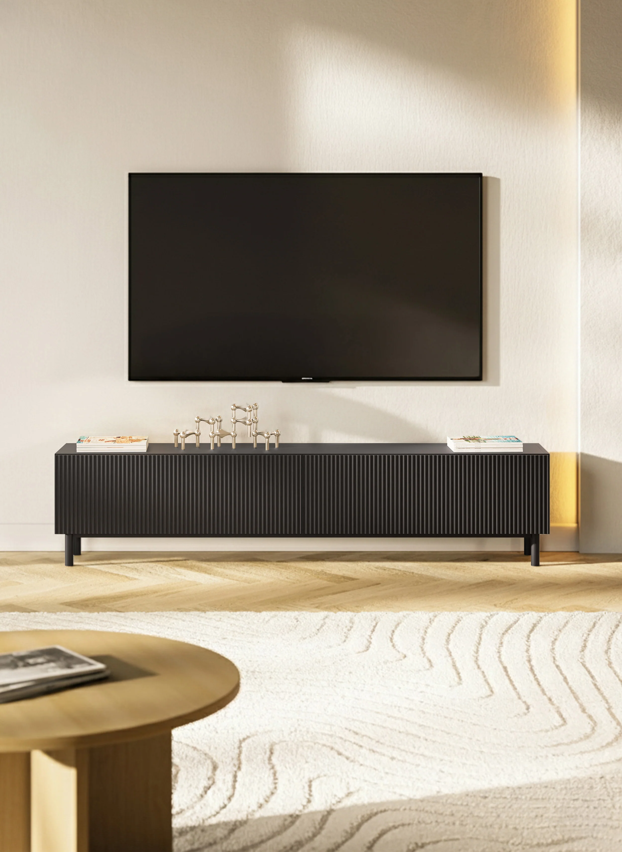 Szafka RTV Veldio New z frezowanym frontem 175 cm czarna - Image 5