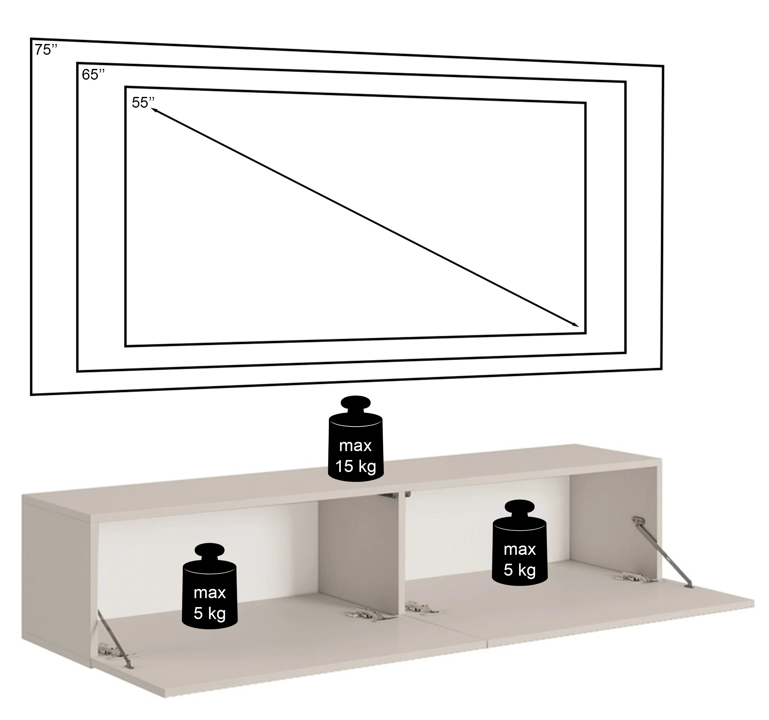 Szafka RTV Veldio z frezowanym frontem 140 cm Czarna wisząca - Image 9