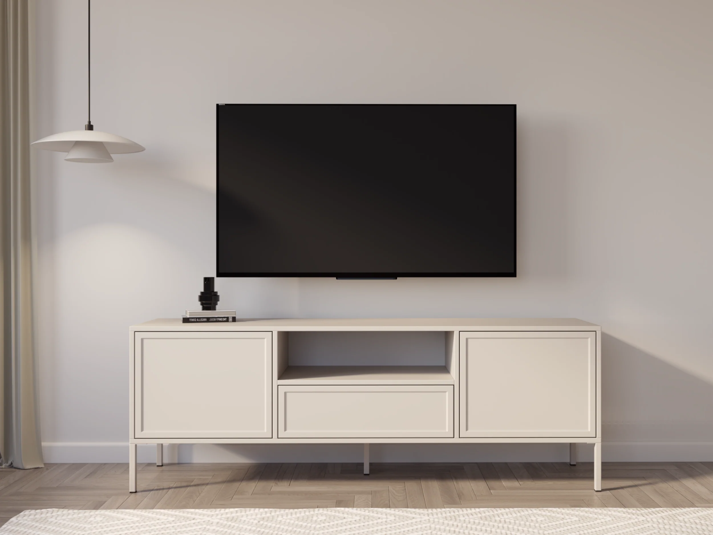 Szafka RTV Velveto dwudrzwiowa z szufladą i wnęką 160 cm kaszmir - Image 2