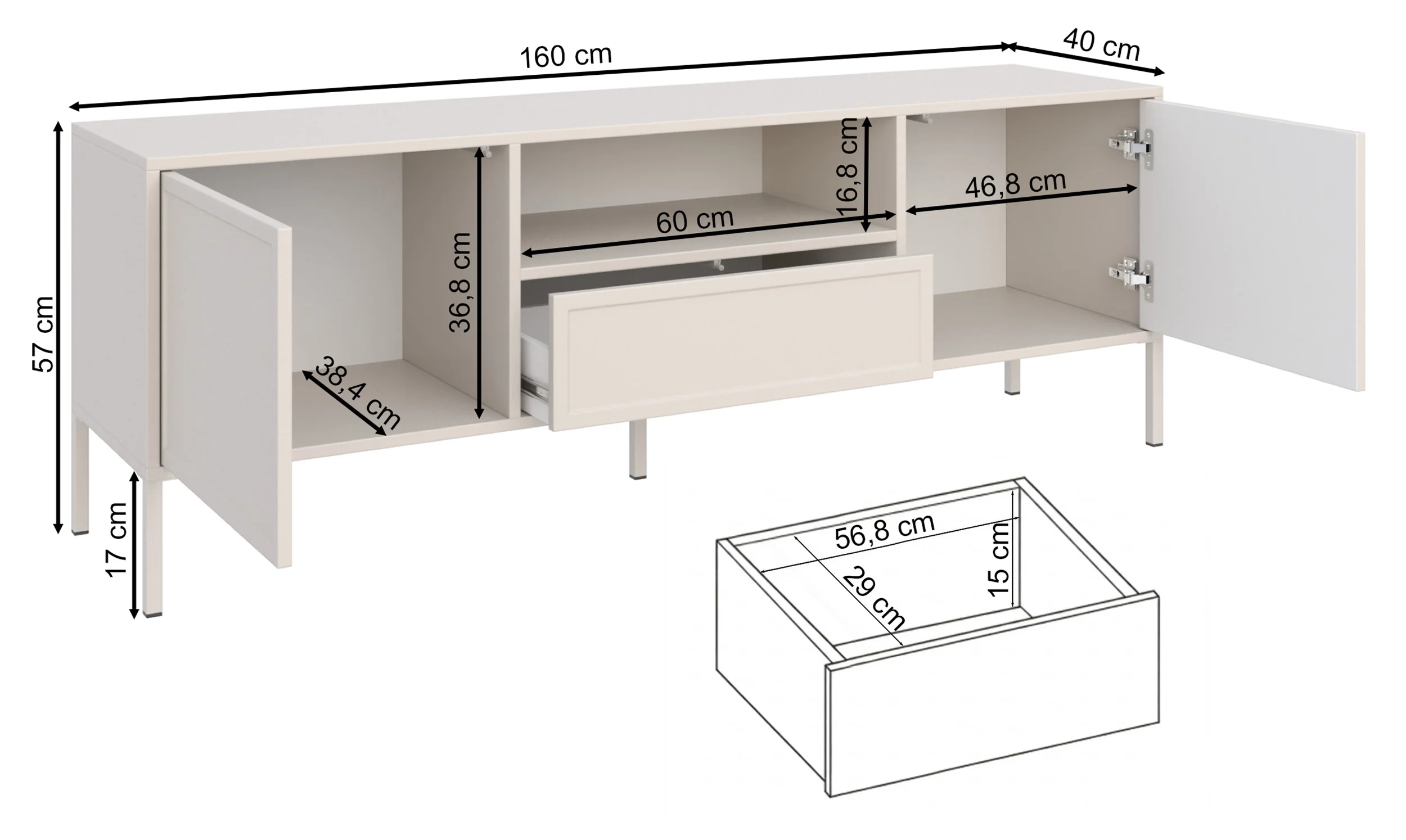 Szafka RTV Velveto dwudrzwiowa z szufladą i wnęką 160 cm kaszmir - Image 7