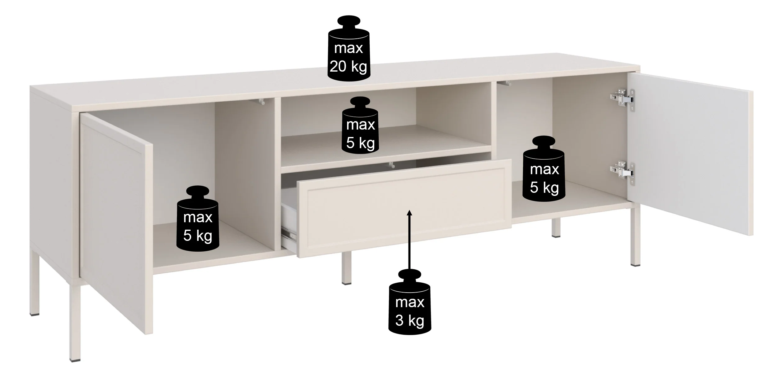 Szafka RTV Velveto dwudrzwiowa z szufladą i wnęką 160 cm kaszmir - Image 8