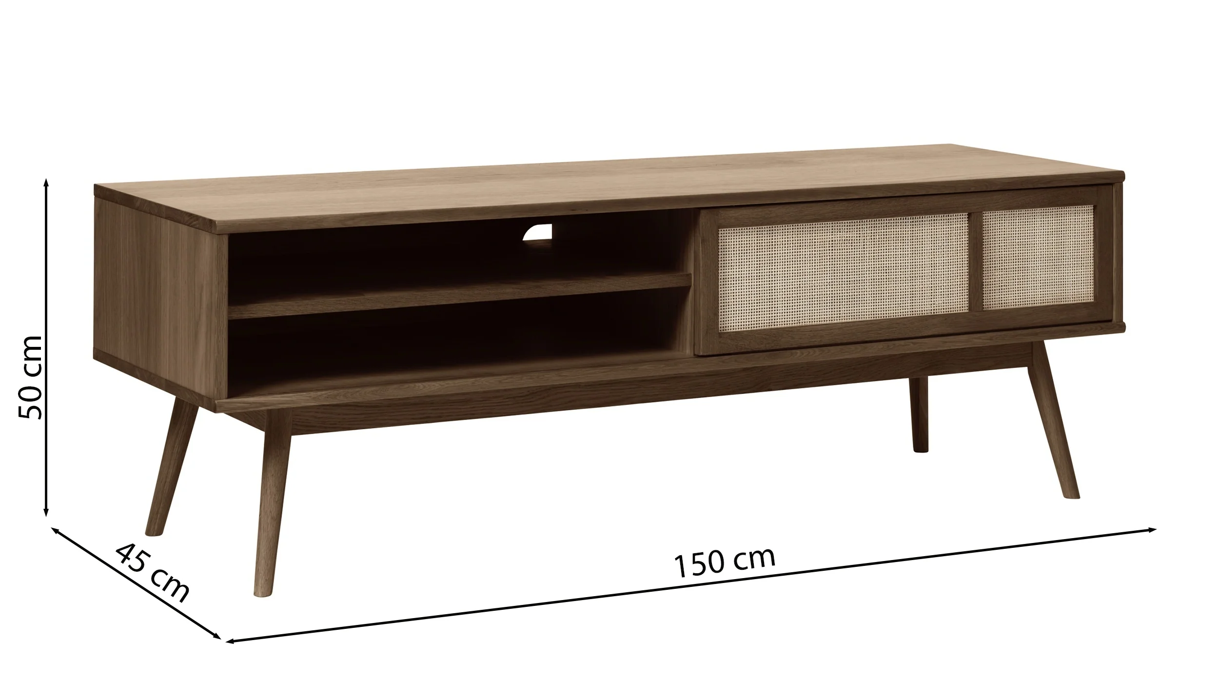 Szafka RTV Visimmy 150 cm przyciemniony dąb/plecionka - Image 3
