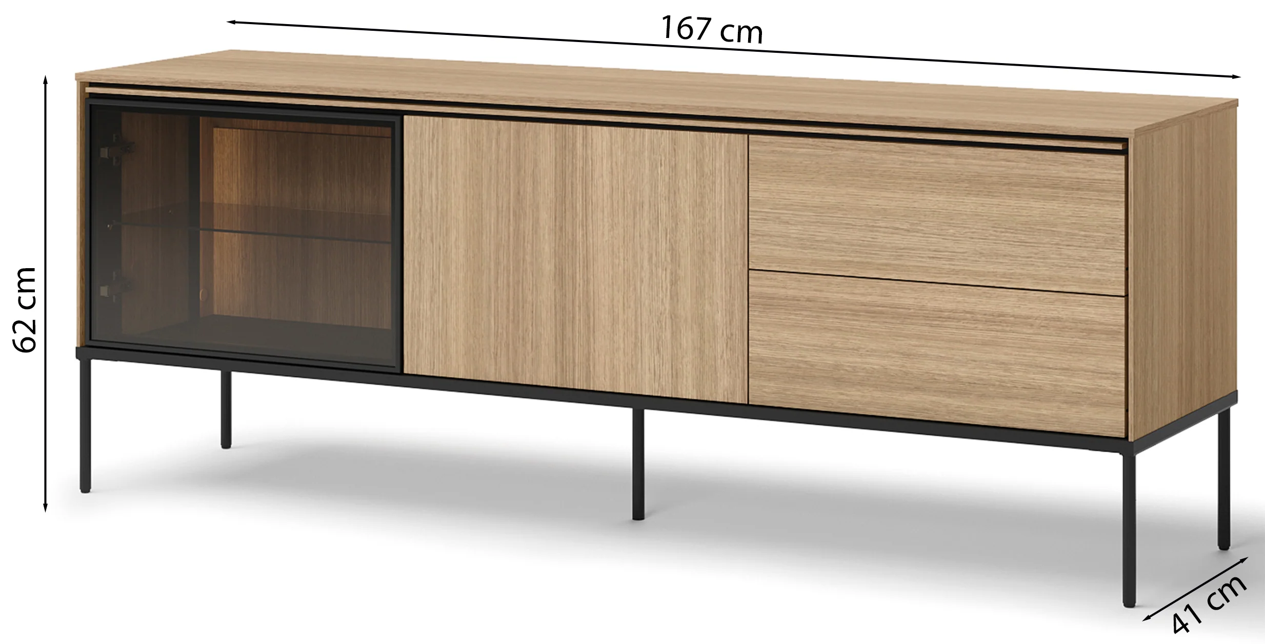 Szafka RTV Visso dwudrzwiowa z witryną i oświetleniem 167 cm dąb linearny - Image 5