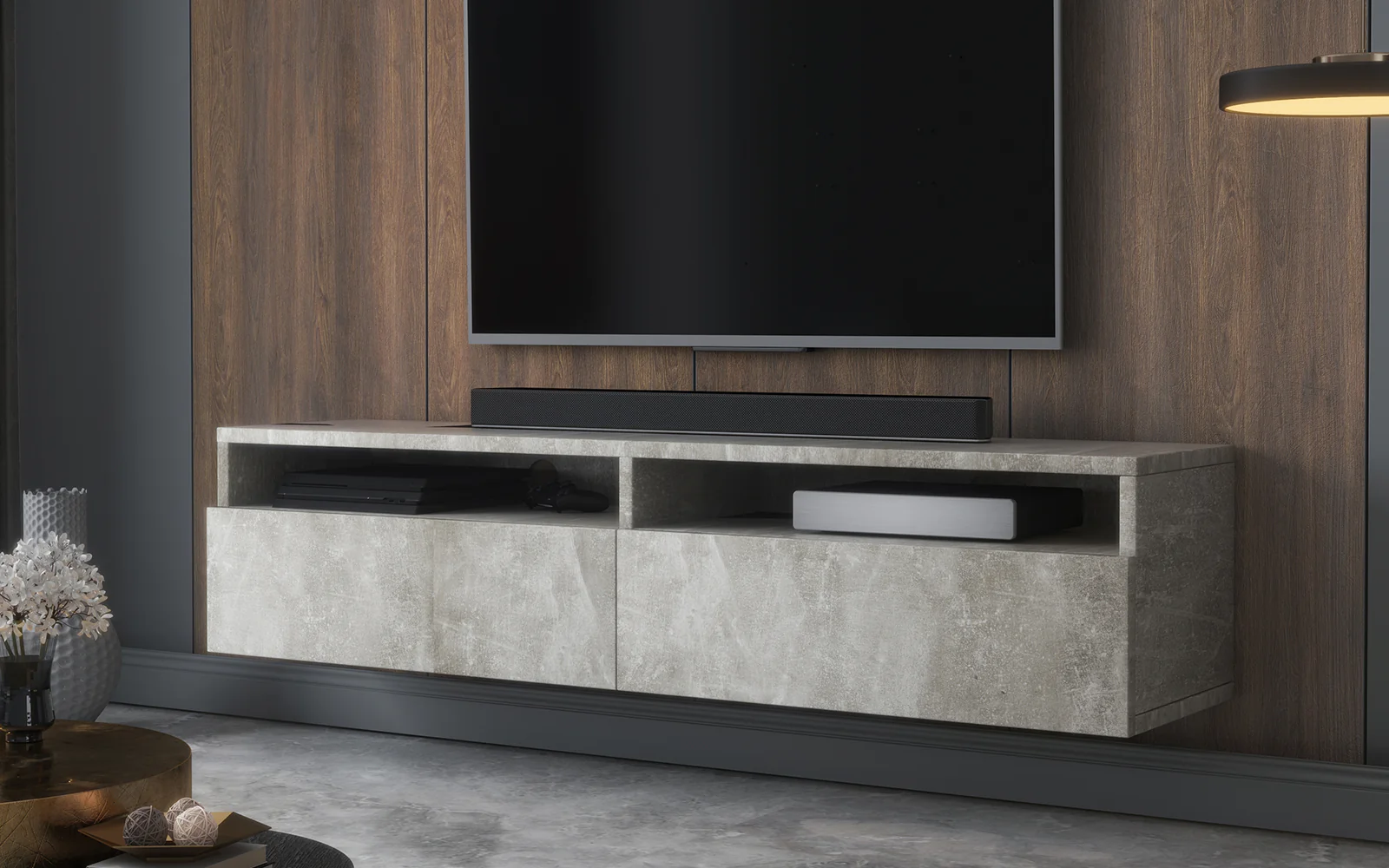 Szafka RTV z dwiema szufladami Rednaw 140 cm Beton - Image 2