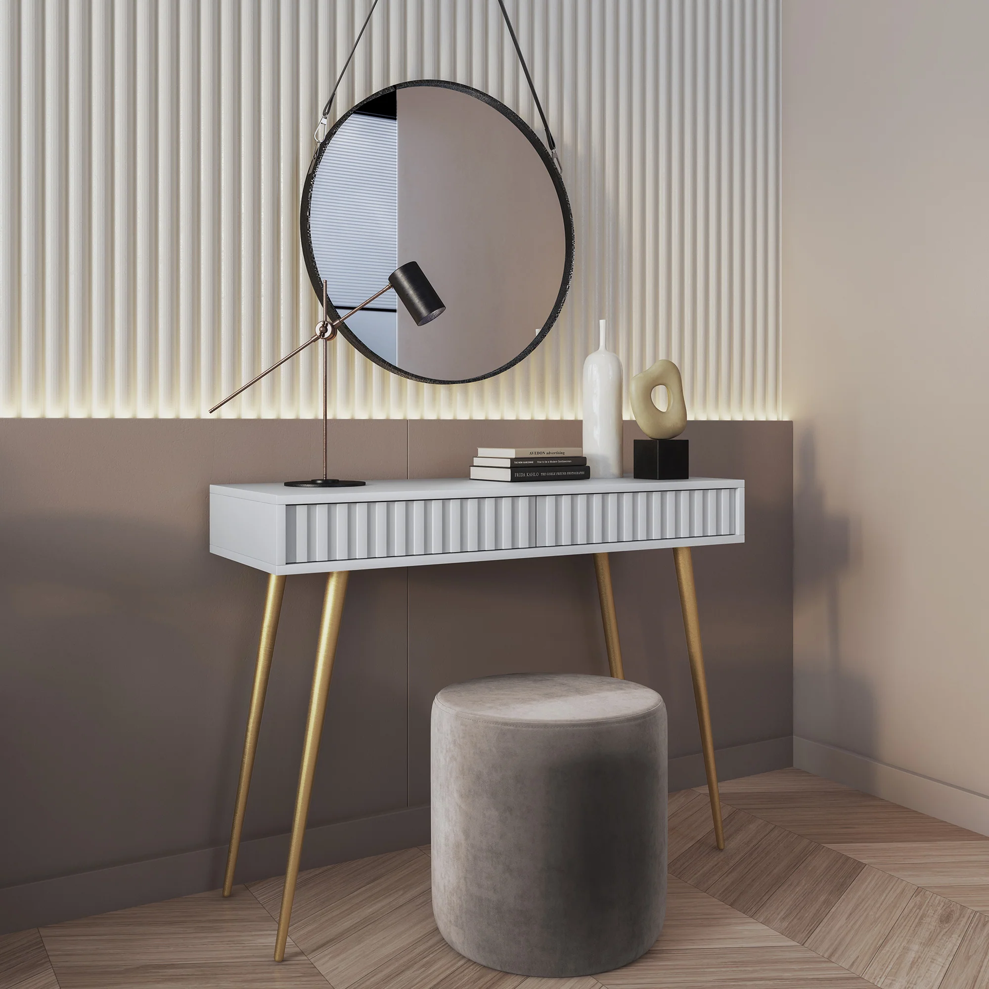Toaletka Bello 104 cm biała ze złotymi nogami - Image 2