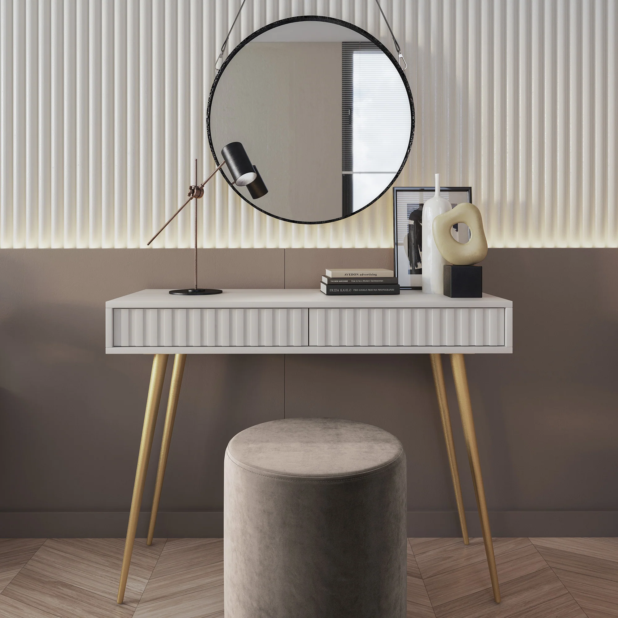 Toaletka Bello 104 cm biała ze złotymi nogami - Image 5