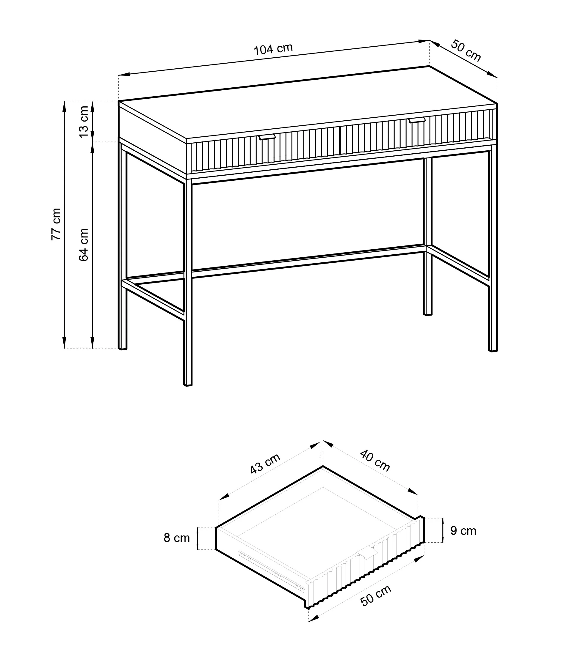 Toaletka biurko Vellore 104 cm biała z ryflowanymi frontami i złotymi uchwytami - Image 6