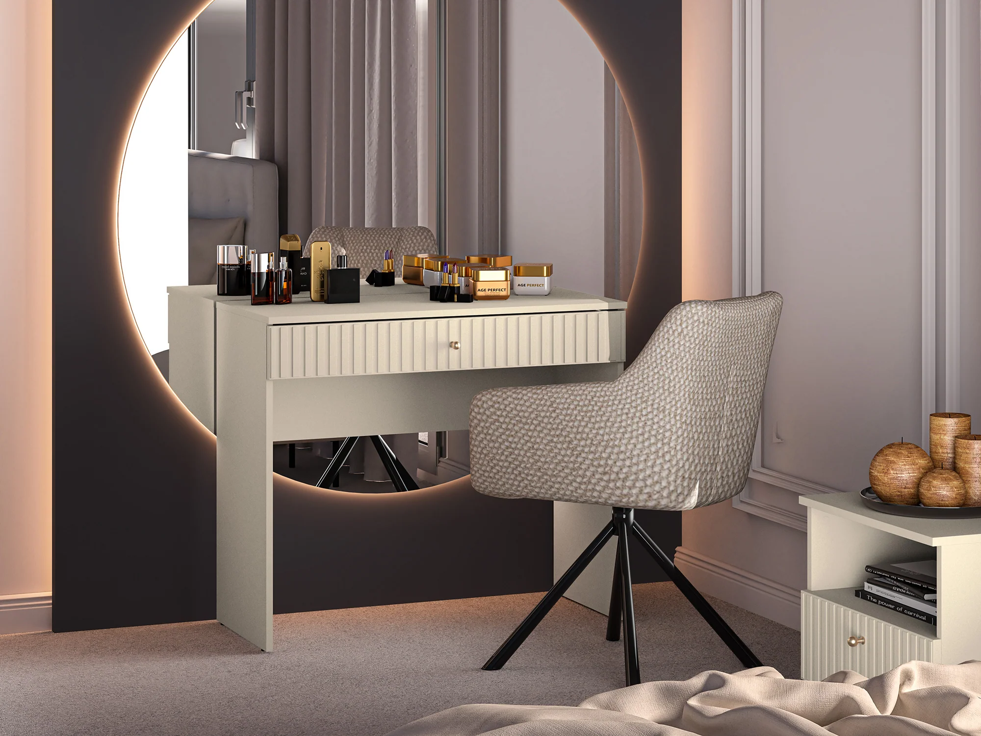 Toaletka Caletto z szufladą 92 cm ozdobne lamele beżowa - Image 2