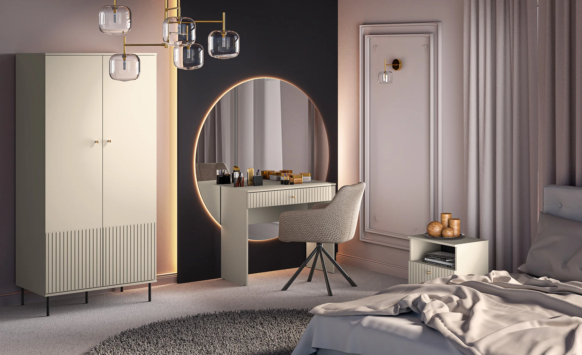 Toaletka Caletto z szufladą 92 cm ozdobne lamele beżowa - Image 3