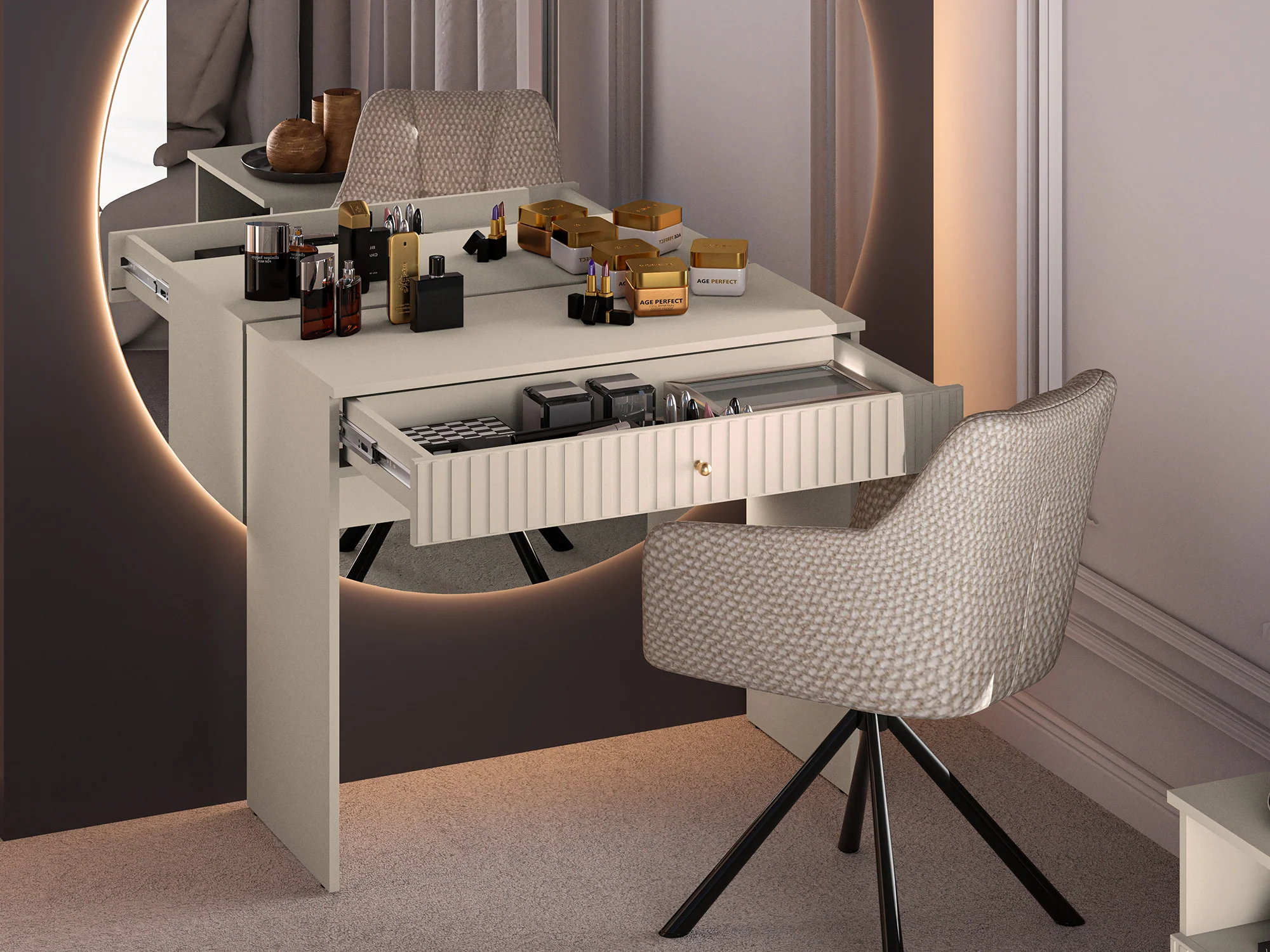 Toaletka Caletto z szufladą 92 cm ozdobne lamele beżowa - Image 6