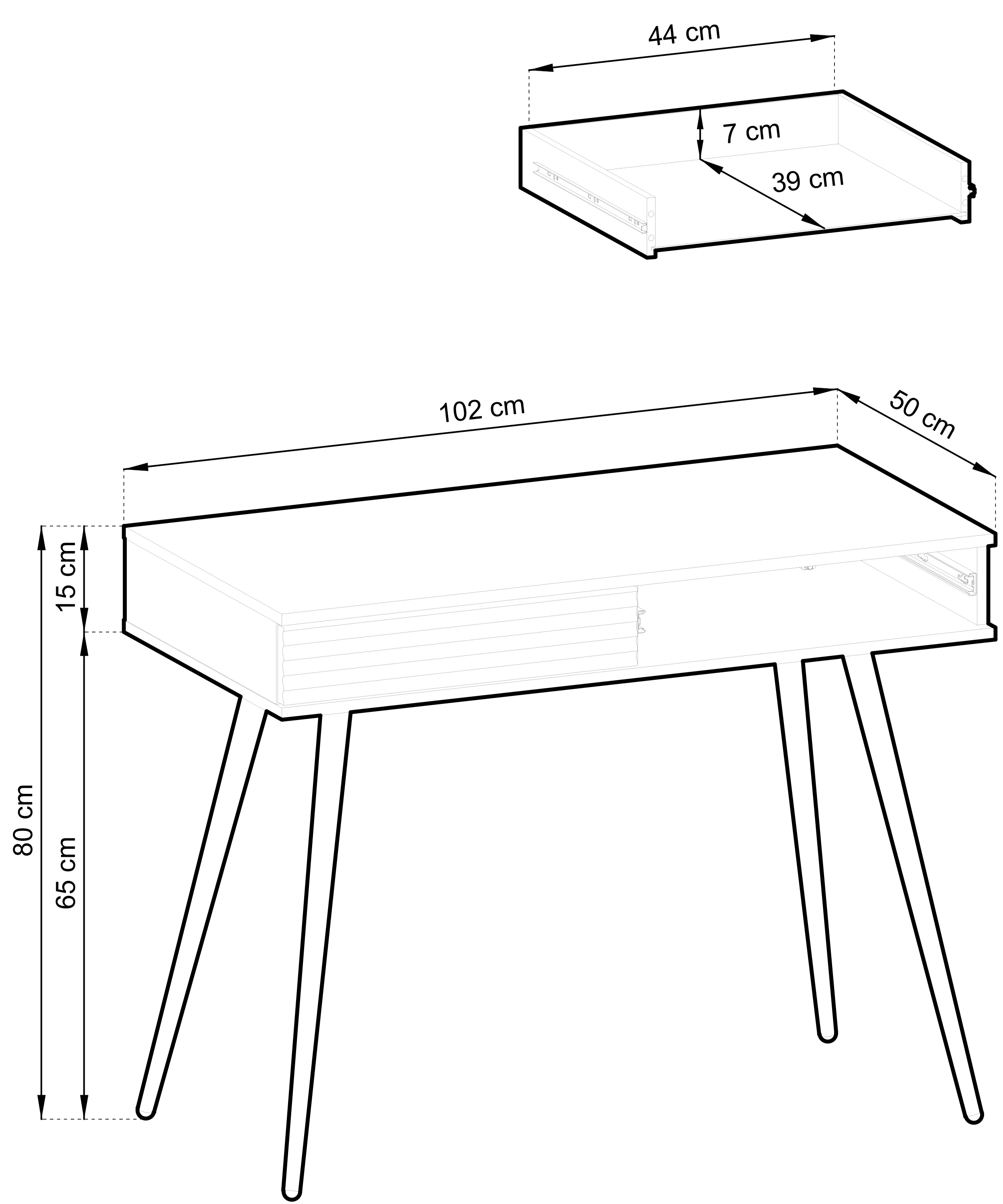 Toaletka Glinte z dwiema szufladami 102 cm biała ze złotymi nogami - Image 5