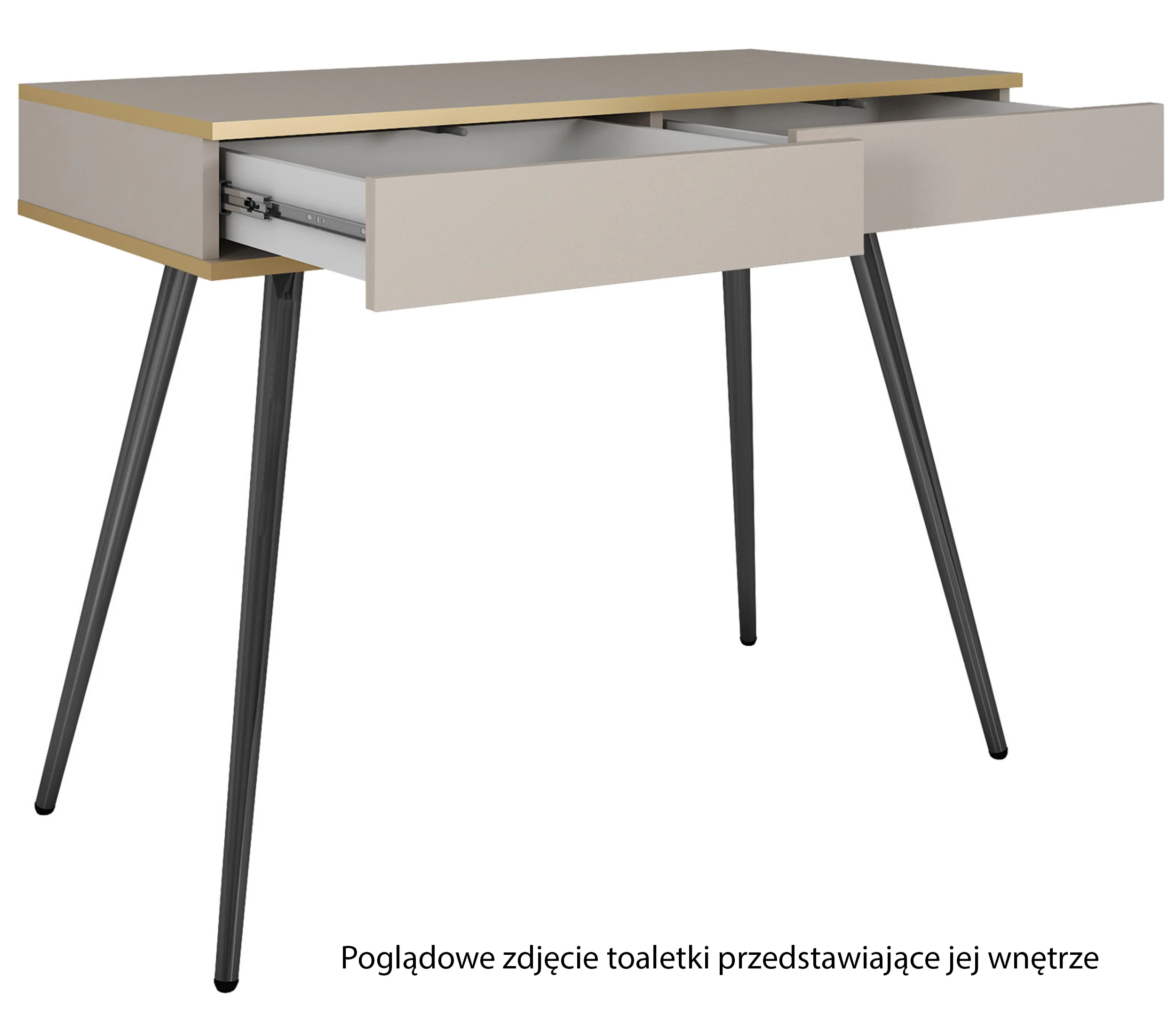 Toaletka Glinte z dwiema szufladami 102 cm czarna ze złotymi nogami - Image 4
