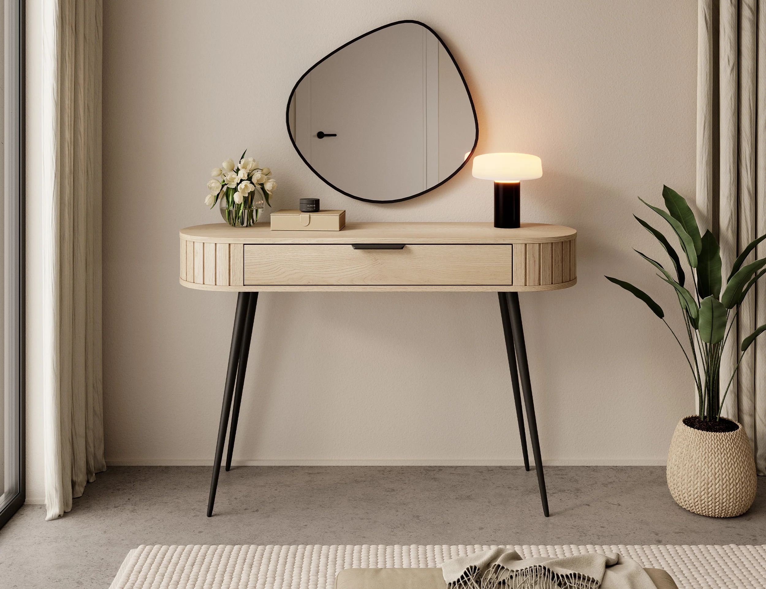 Toaletka Lovi z szufladą i ryflowaniem 120 cm dąb cremona - Image 2
