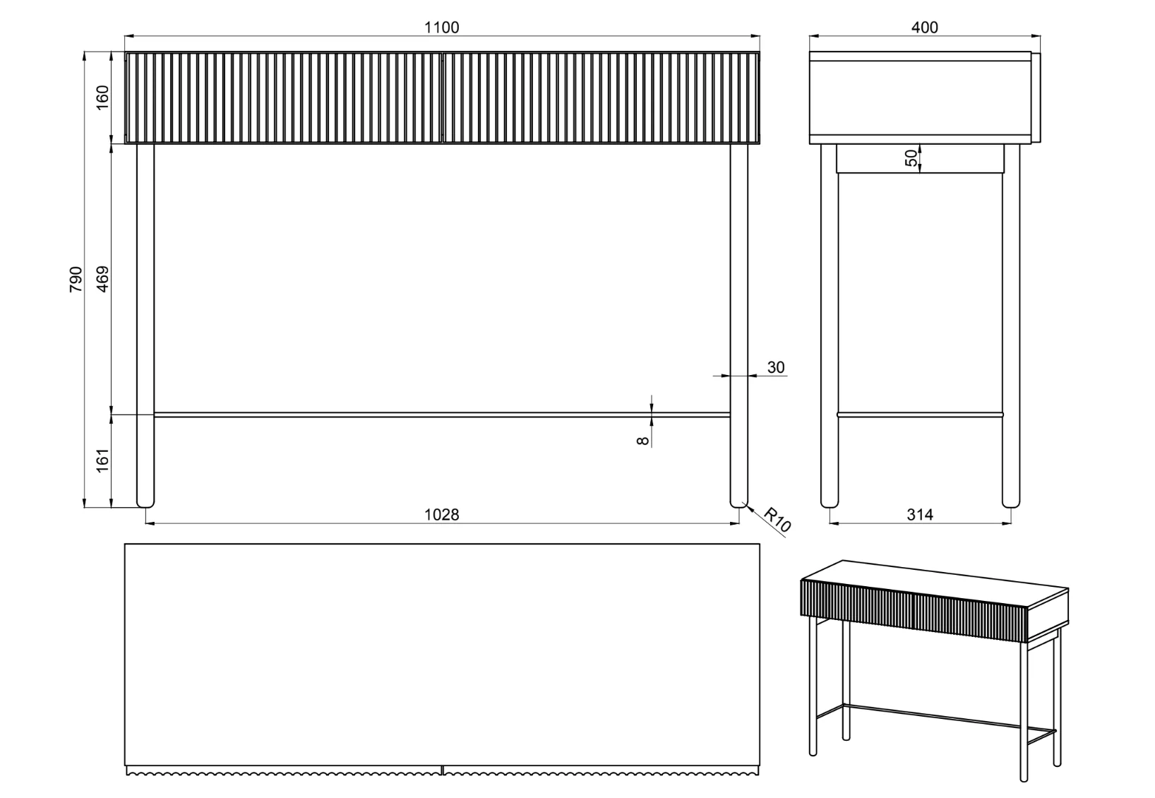 Toaletka Nolie z szufladami i nóżkami 110 cm Dąb Olejowany - Image 11