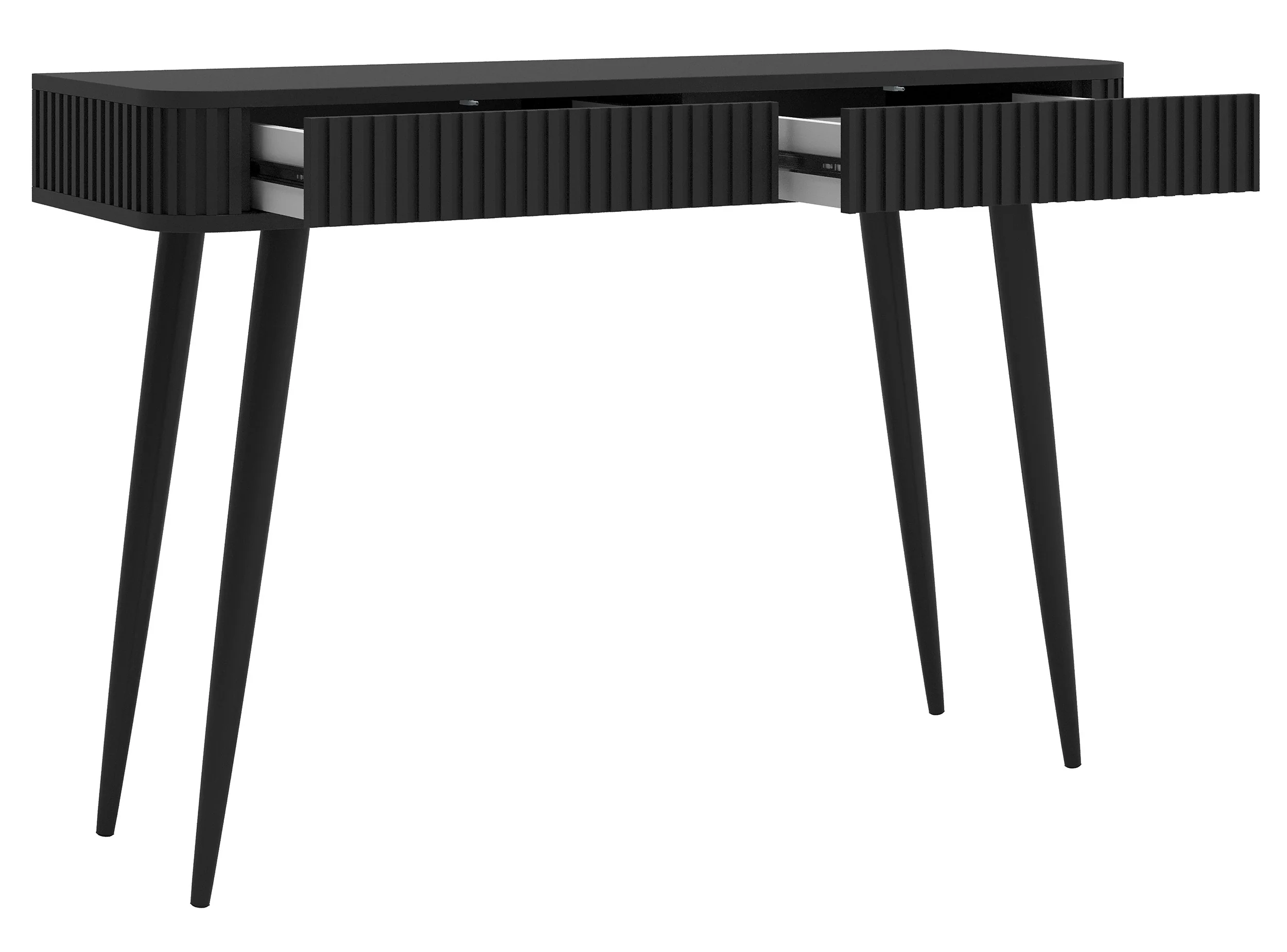 Toaletka Ovarlo z ryflami i dwiema szufladami 113 cm czarna z czarnymi nogami - Image 7