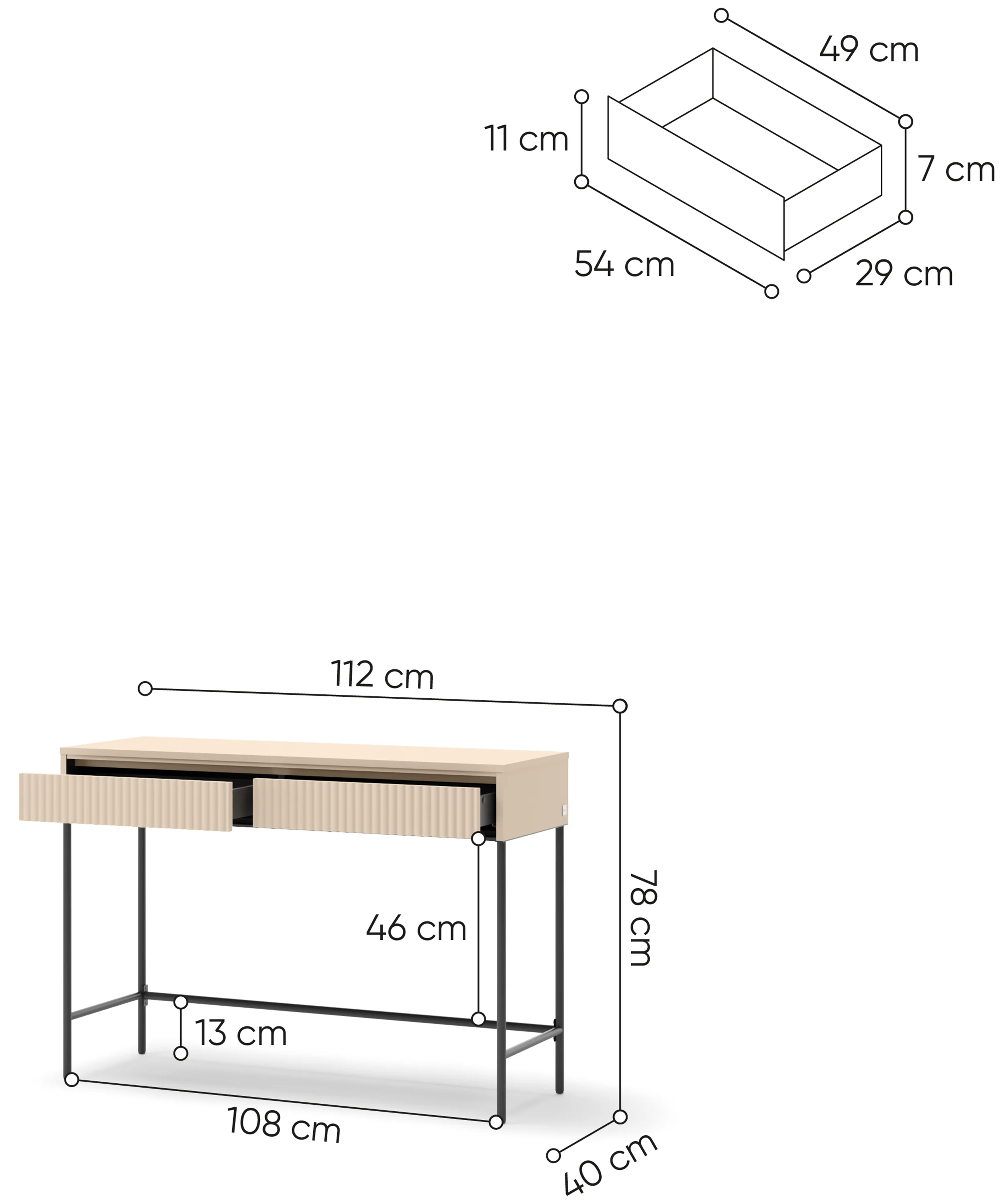 Toaletka Trend z szufladami i oświetleniem 112 cm ryflowane fronty beż piaskowy / czarny - Image 7