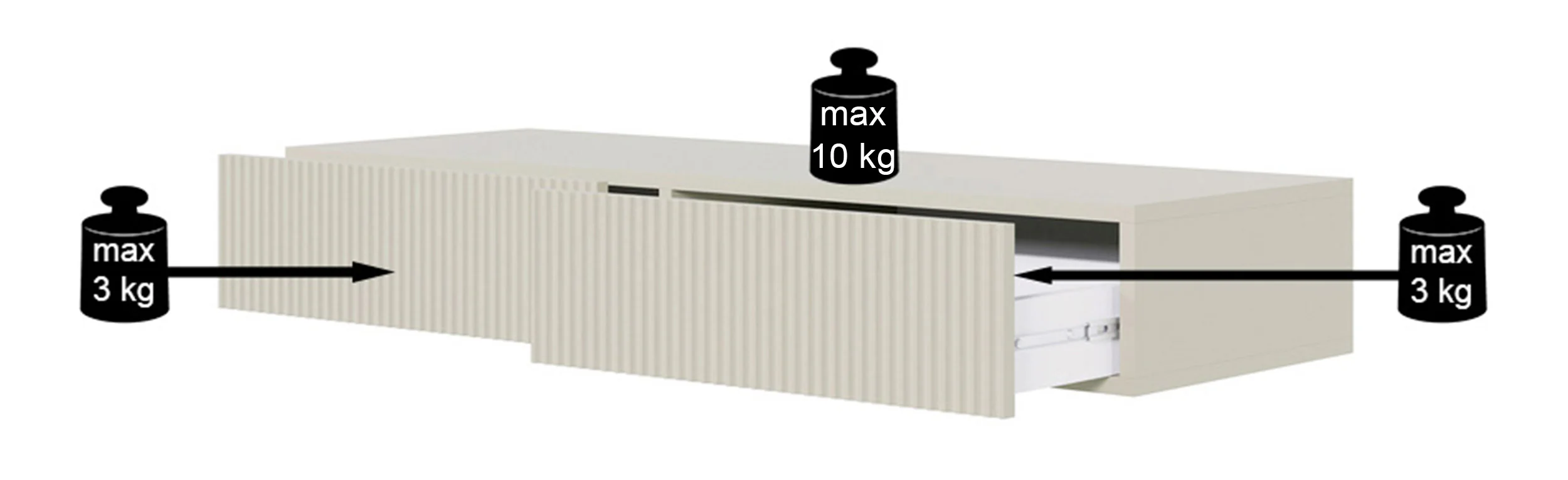 Toaletka Veldio z frezowanym frontem i dwiema szufladami 110 cm Biała wisząca - Image 9