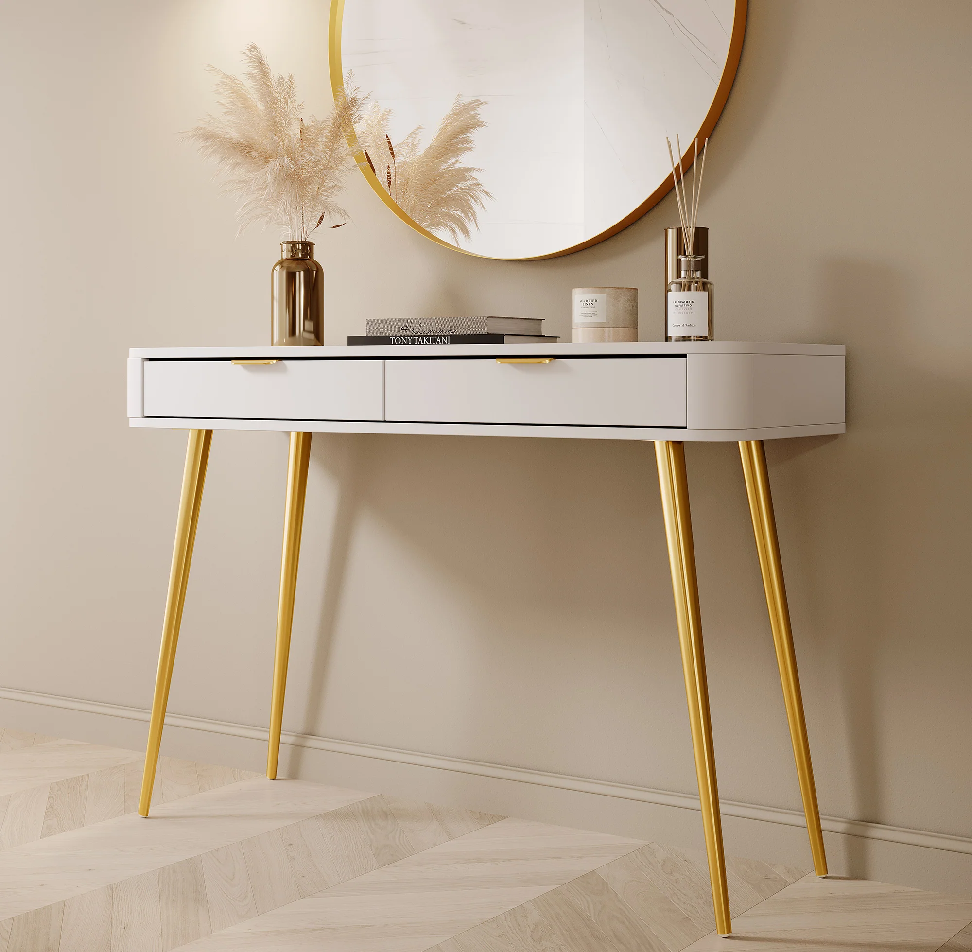 Toaletka z szufladami Oval 112 cm Biała - Image 7