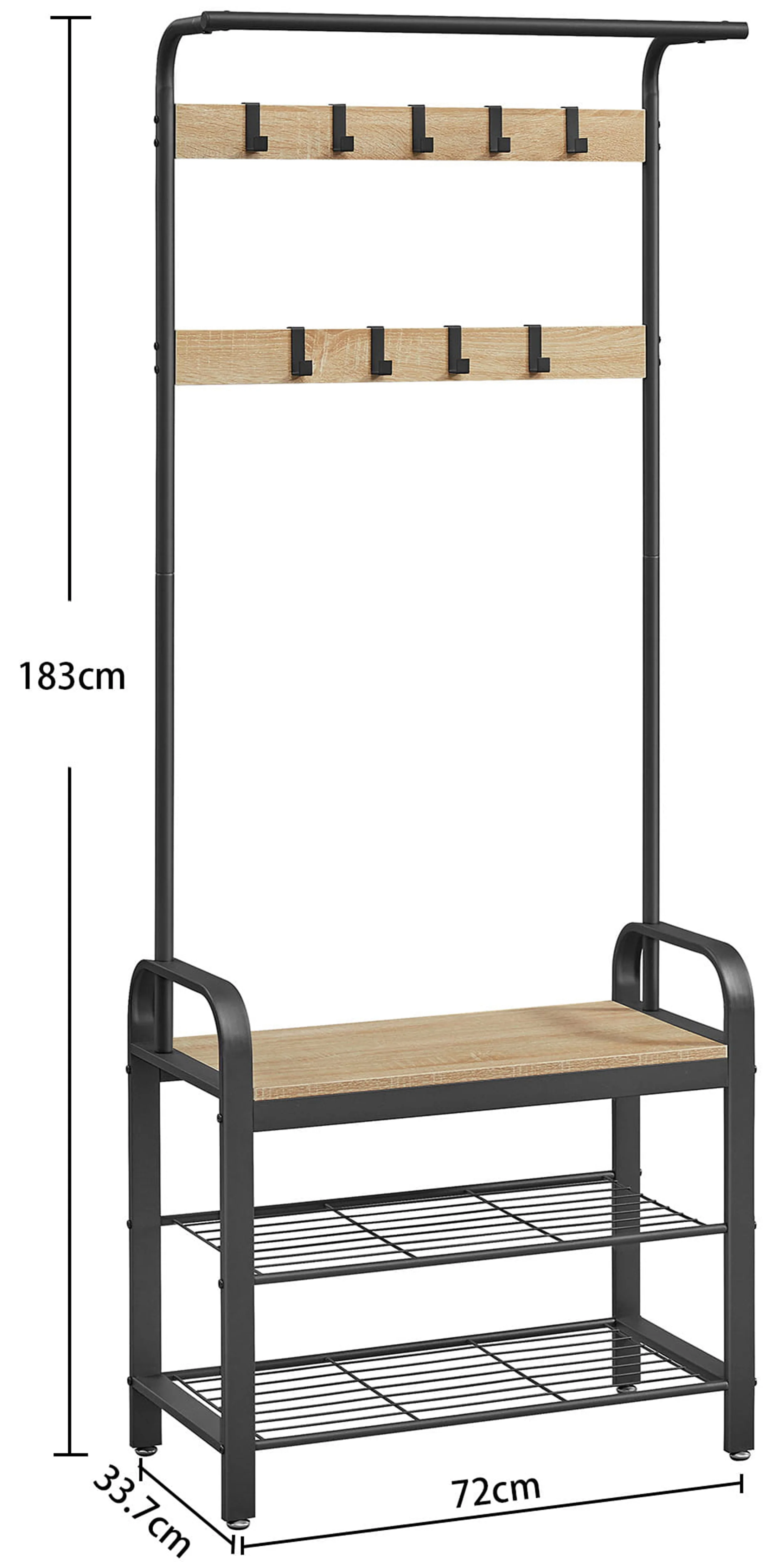 Wieszak stojący Sonvero z dwiema ażurowymi półkami 183 cm czarny - Image 6