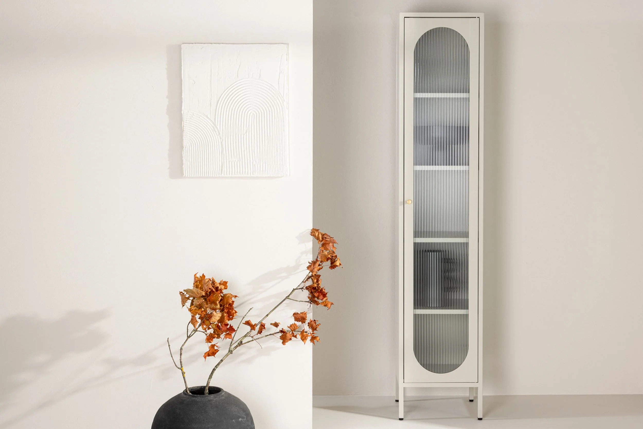 Witryna Bequiti 180x37 cm wysoka beżowa z drzwiczkami - Image 2