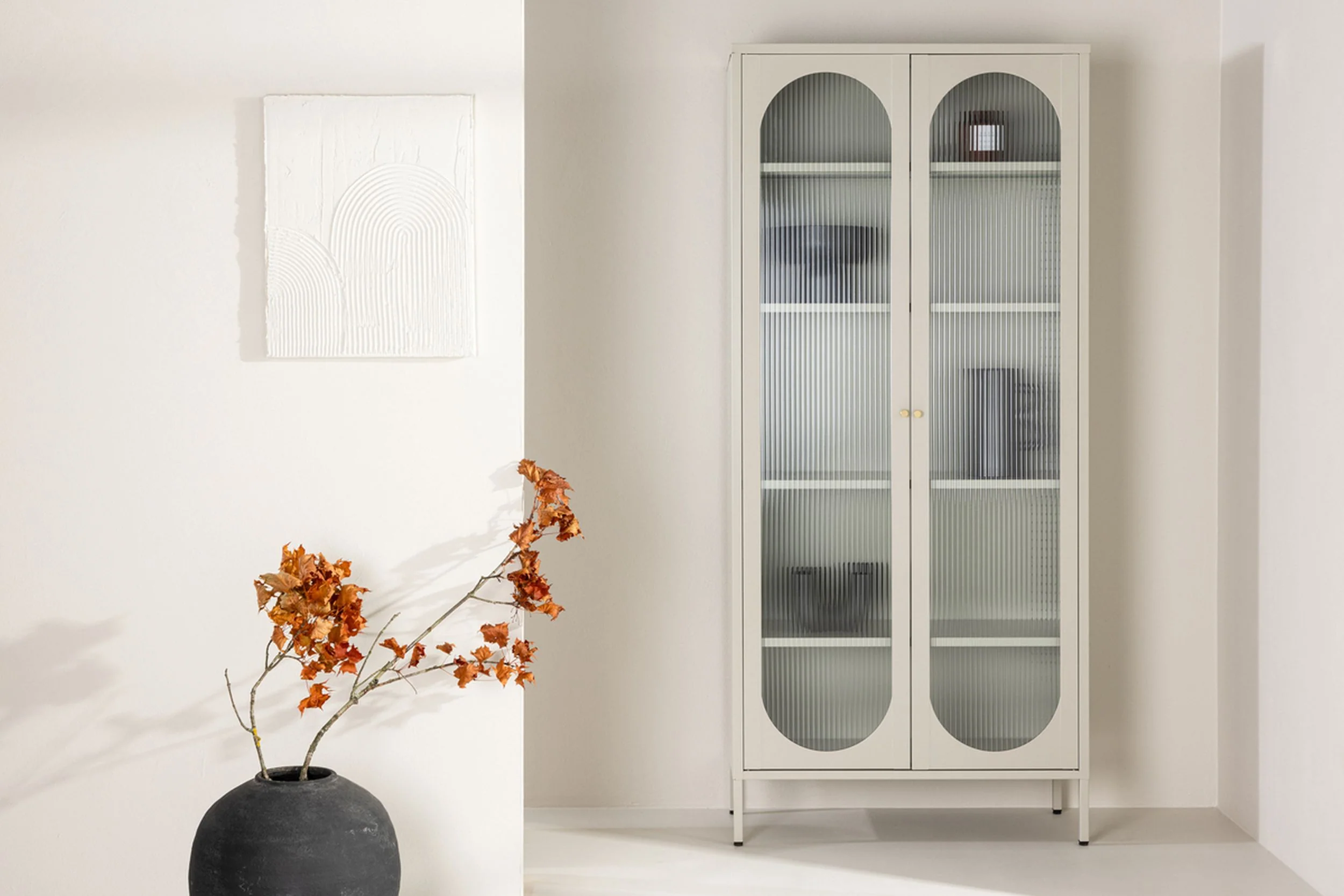 Witryna dwudrzwiowa Bequiti 180x80 cm wysoka beżowa - Image 2