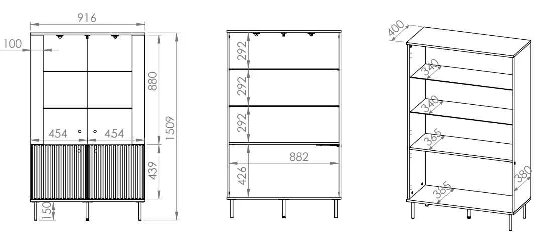 Witryna dwudrzwiowa Caletto 92 cm ozdobne lamele beżowa - Image 11