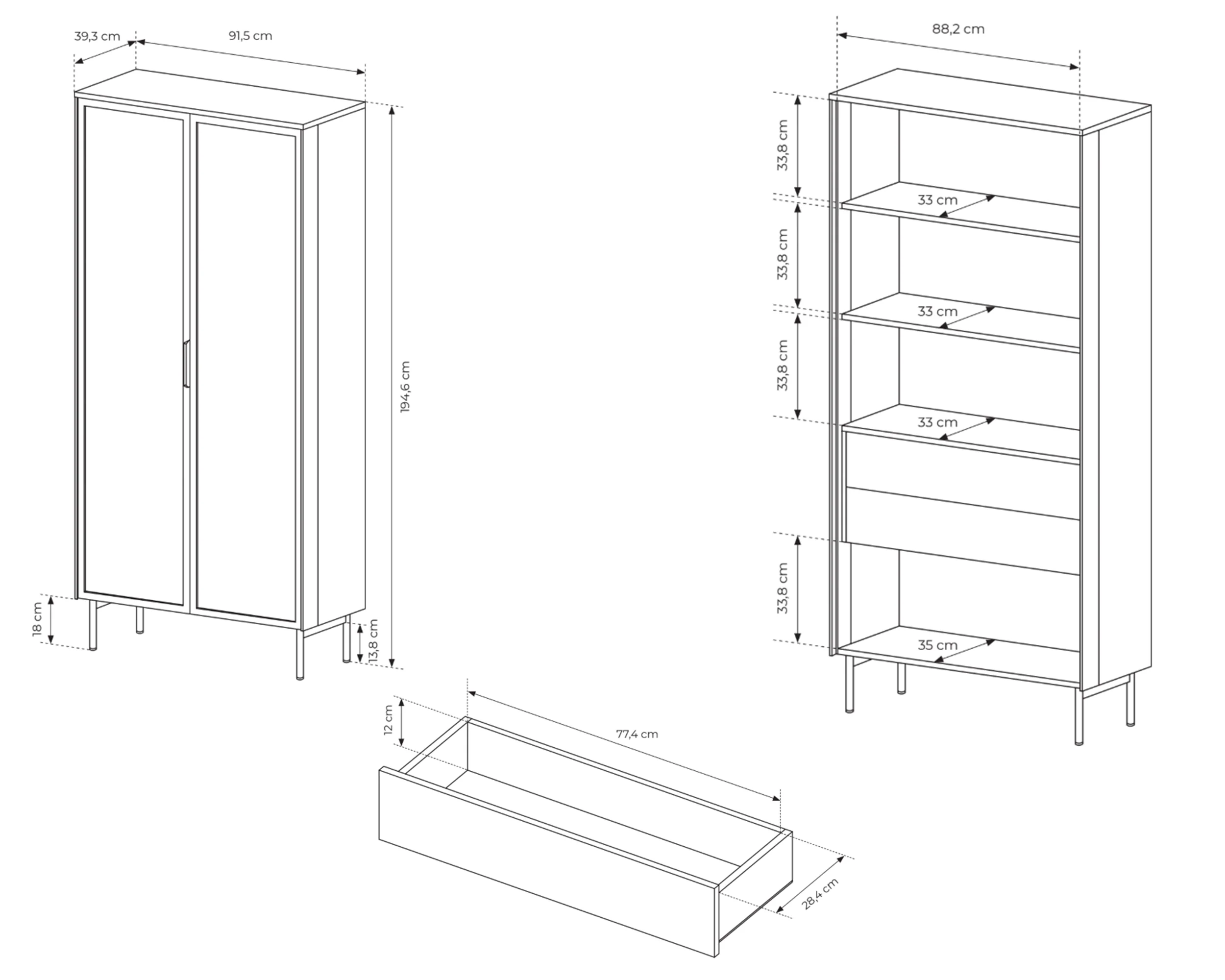 Witryna dwudrzwiowa przeszklona Lumi z dwoma szufladami i oświetleniem 91 cm dąb dunin - Image 7