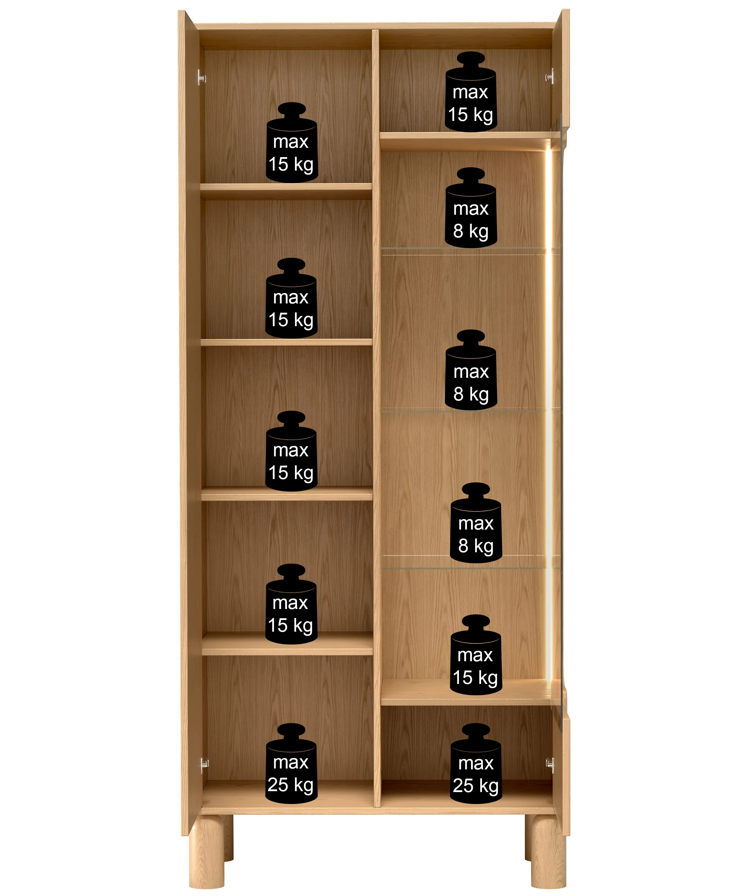 Witryna dwudrzwiowa Sanden wysoka z oświetleniem LED 89 cm dąb bookmatch - Image 17