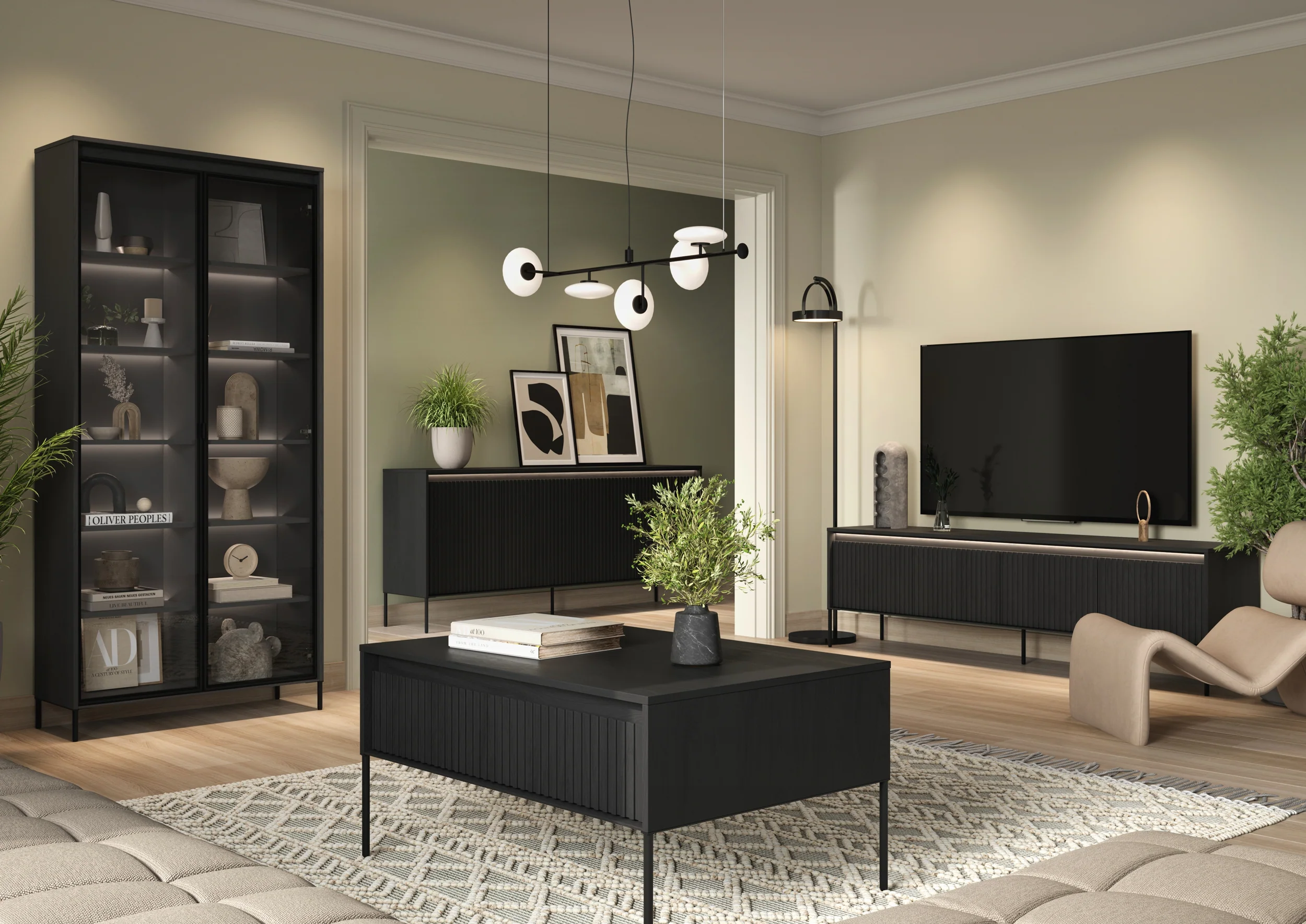 Witryna dwudrzwiowa Trend 92 cm z LED Czarna - Image 2
