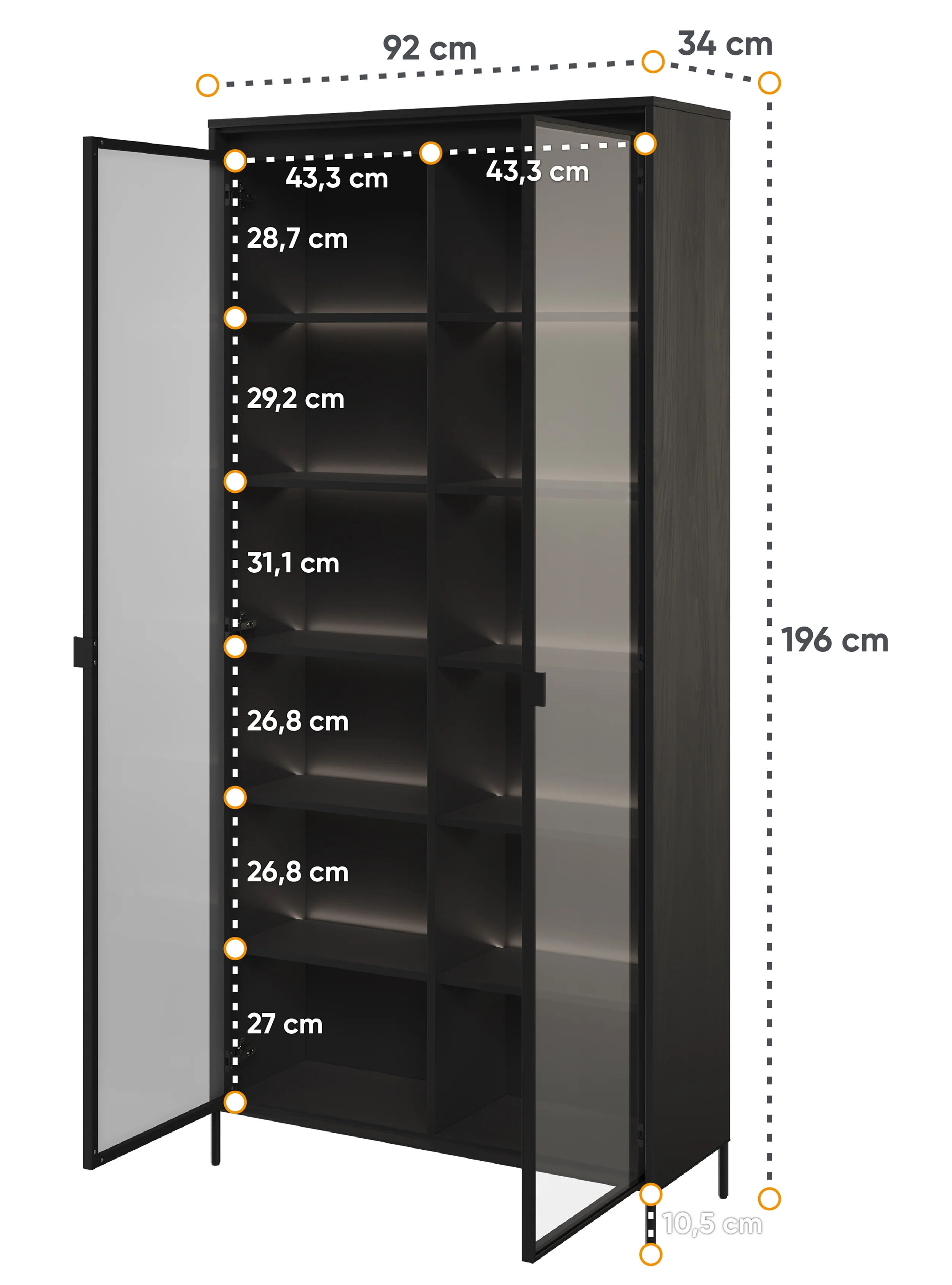 Witryna dwudrzwiowa Trend 92 cm z LED Czarna - Image 4