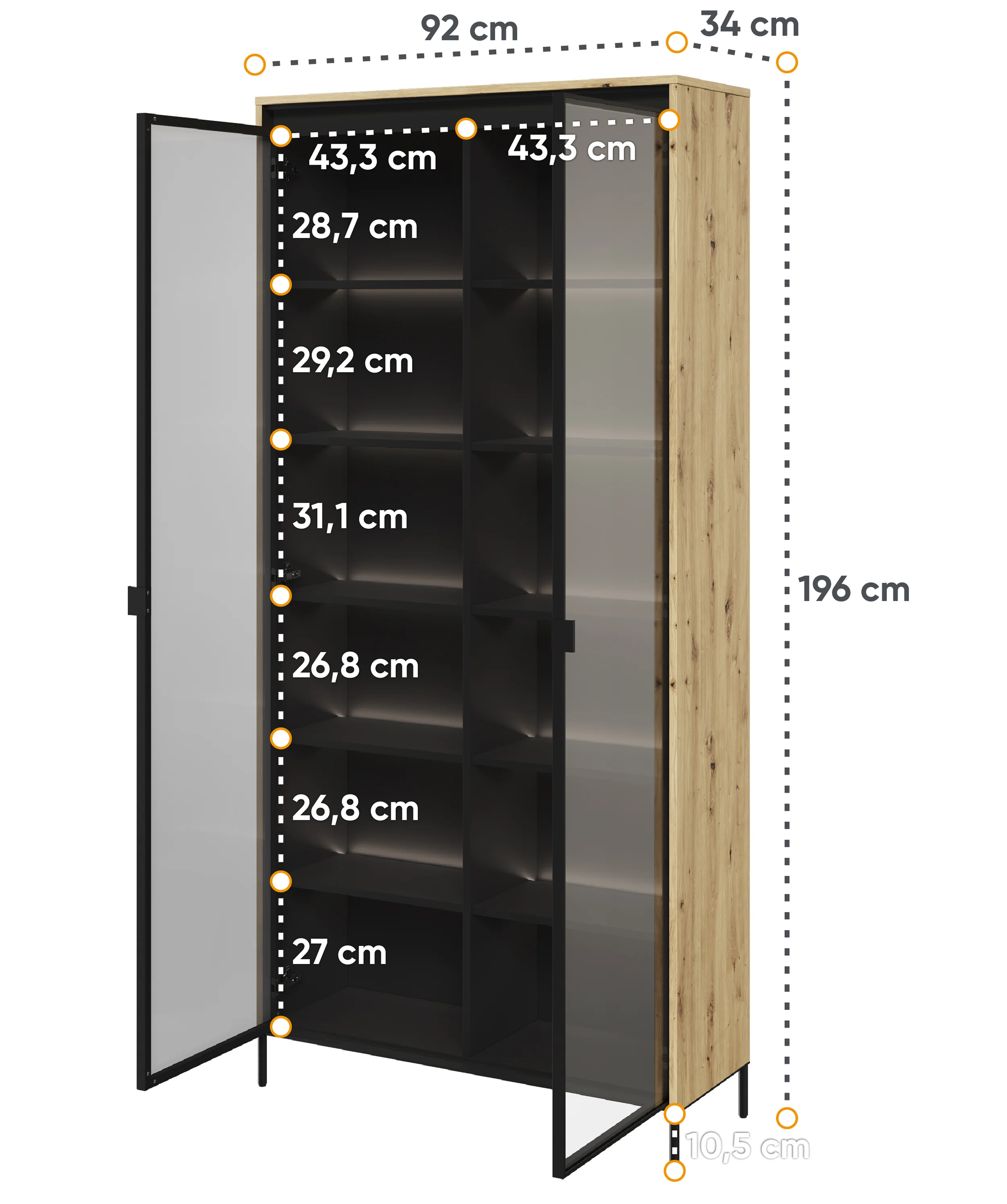 Witryna dwudrzwiowa Trend 92 cm z LED Dąb artisan - Image 4