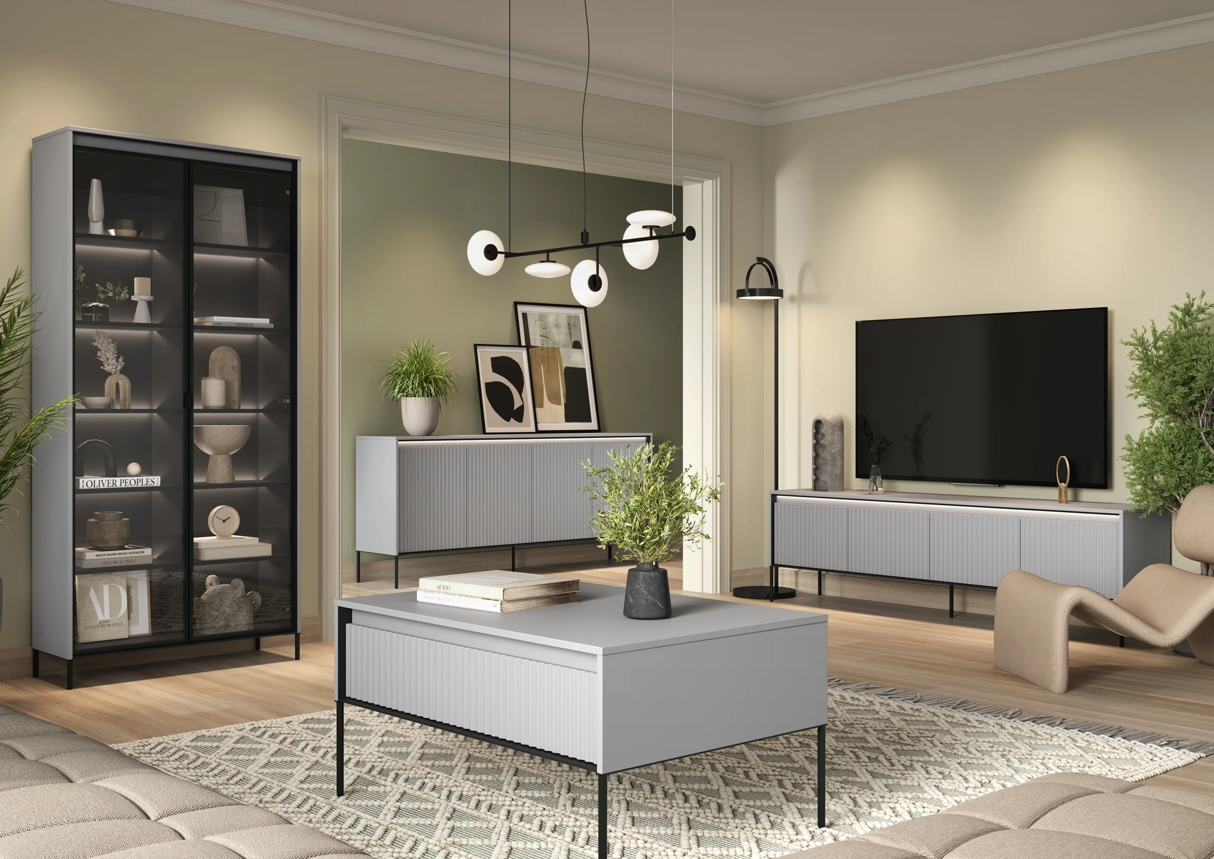 Witryna dwudrzwiowa Trend 92 cm z LED Szara - Image 2