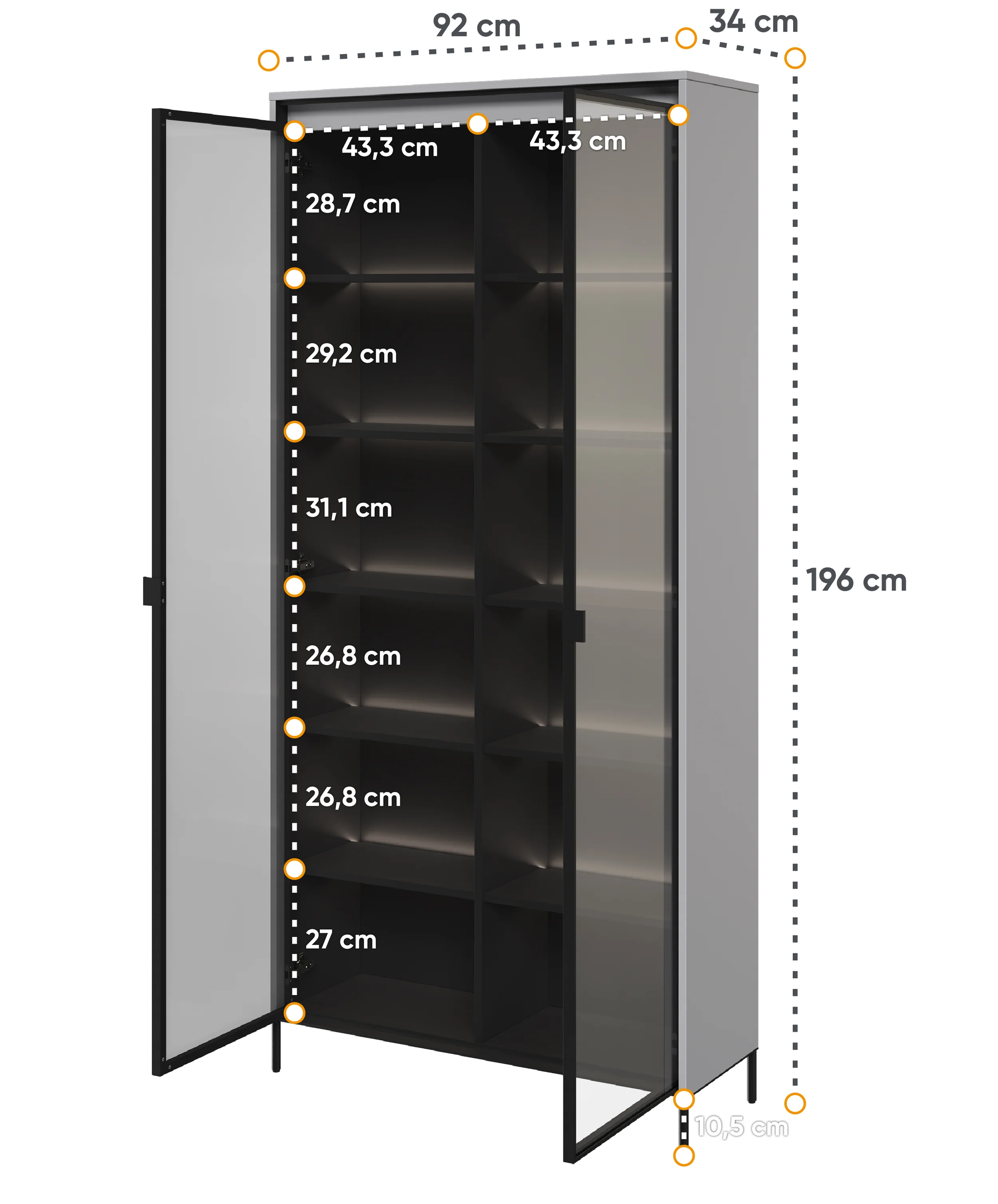 Witryna dwudrzwiowa Trend 92 cm z LED Szara - Image 4
