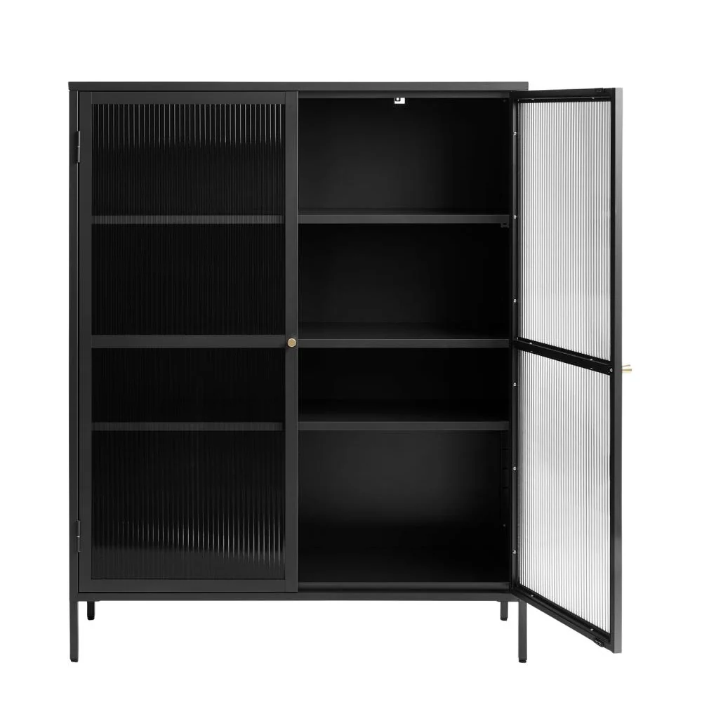 Witryna metalowa Avensunly 140 cm z przeszkleniem czarna - Image 4
