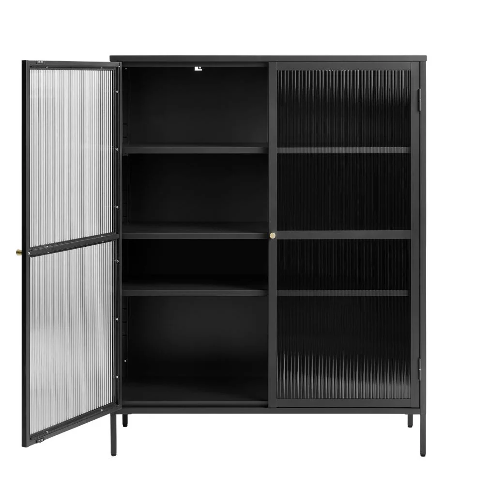 Witryna metalowa Avensunly 140 cm z przeszkleniem czarna - Image 5