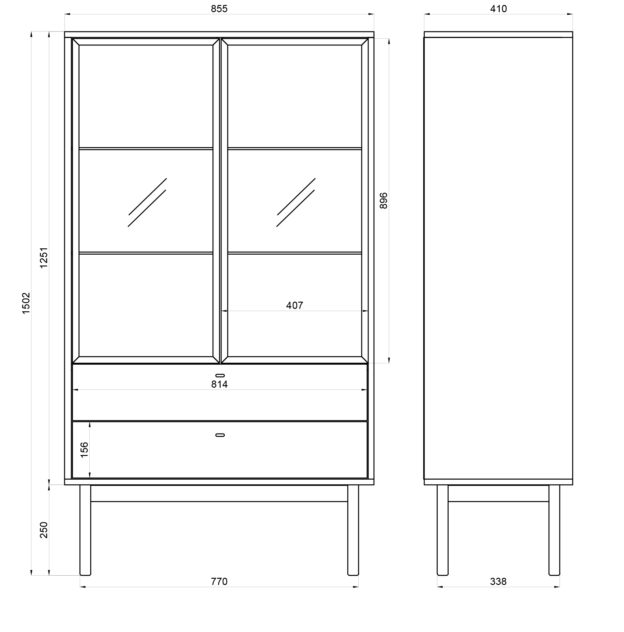 Witryna niska Olar 85 cm z trzema półkami i dwiema szufladami Orzech Carini naturalny - Image 7